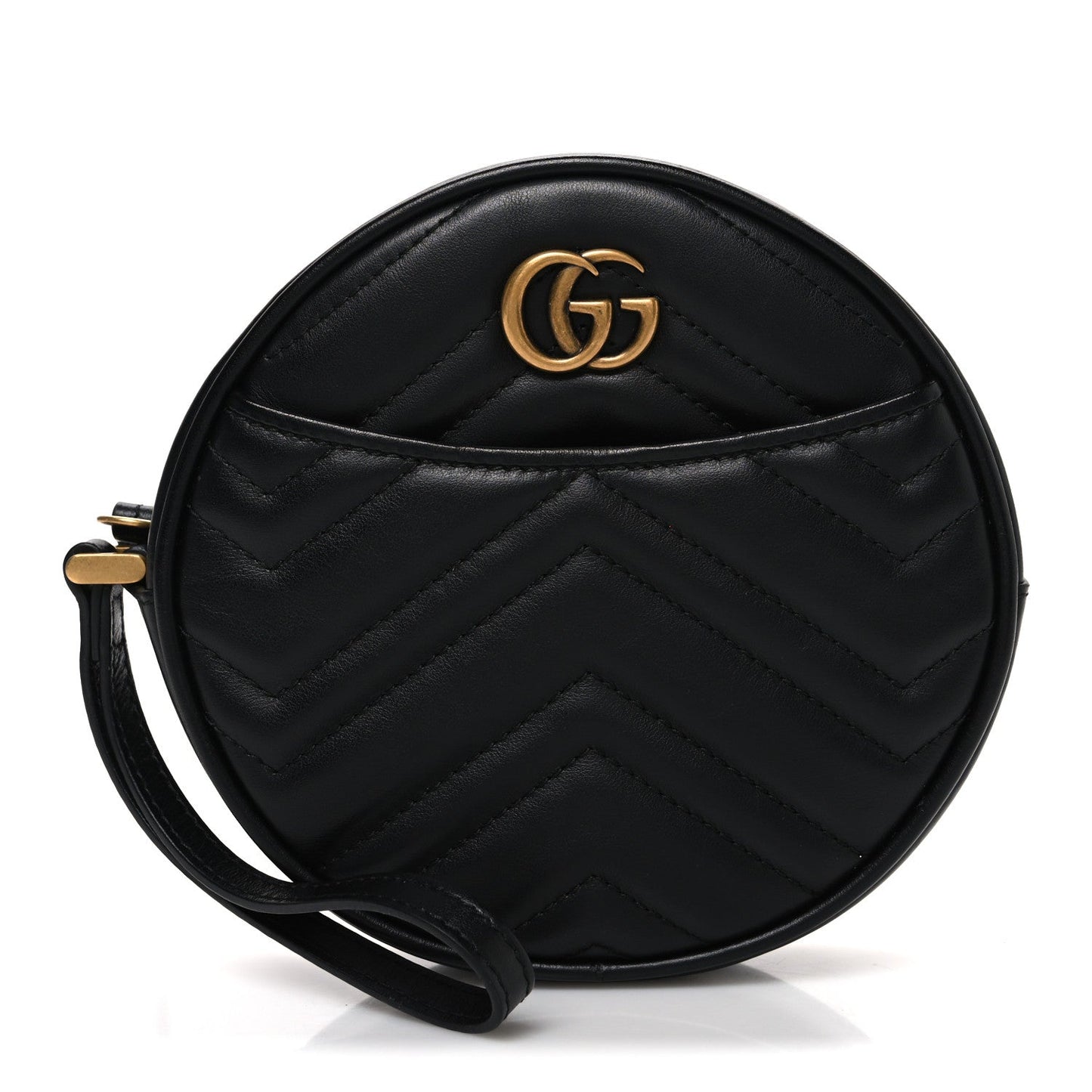 Calfskin Matelasse GG Marmont Round Wrist Wallet Black