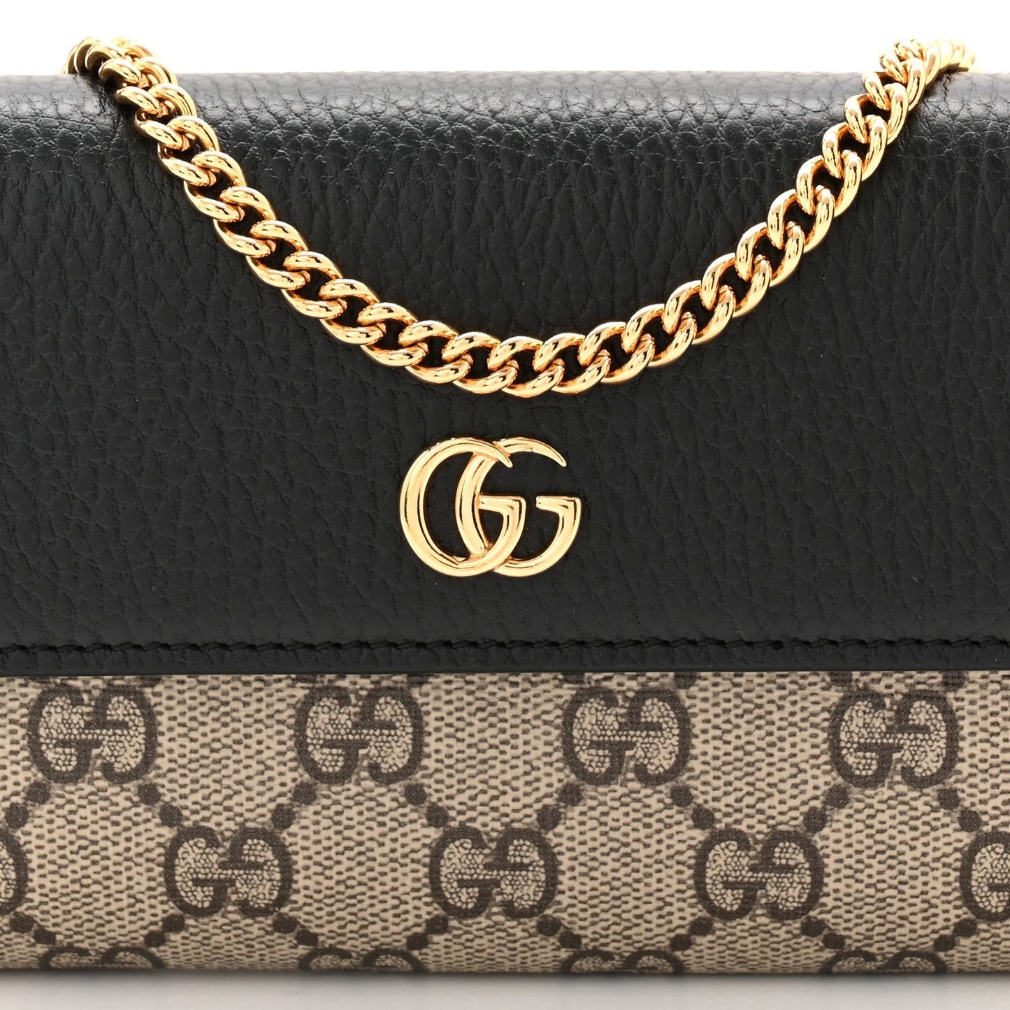 Dollar Calfskin GG Supreme Monogram Petite GG Marmont Wallet Chain Bag Black Beige Ebony