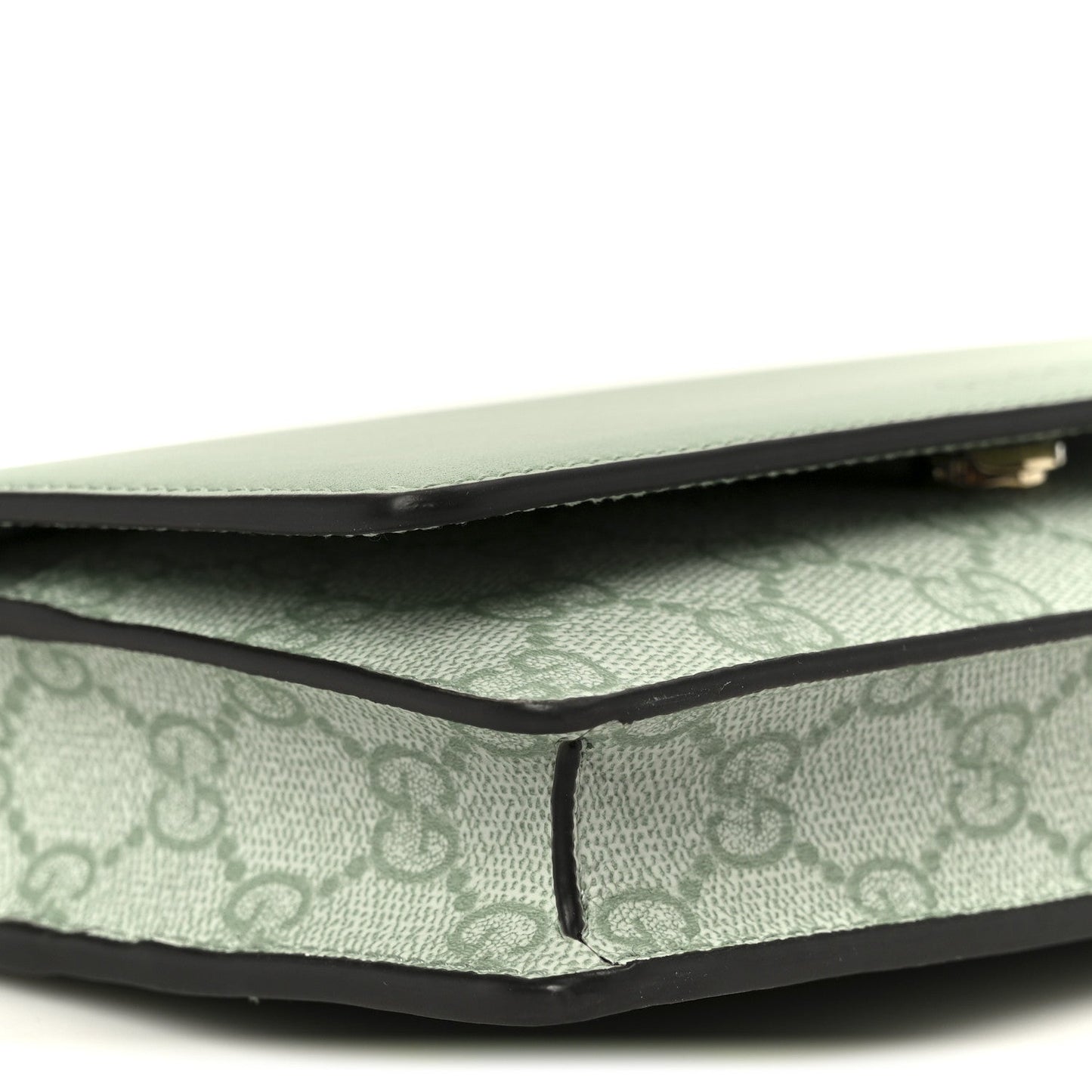 GG Supreme Monogram Textured Calfskin Emblem Wallet On Chain Sage Green