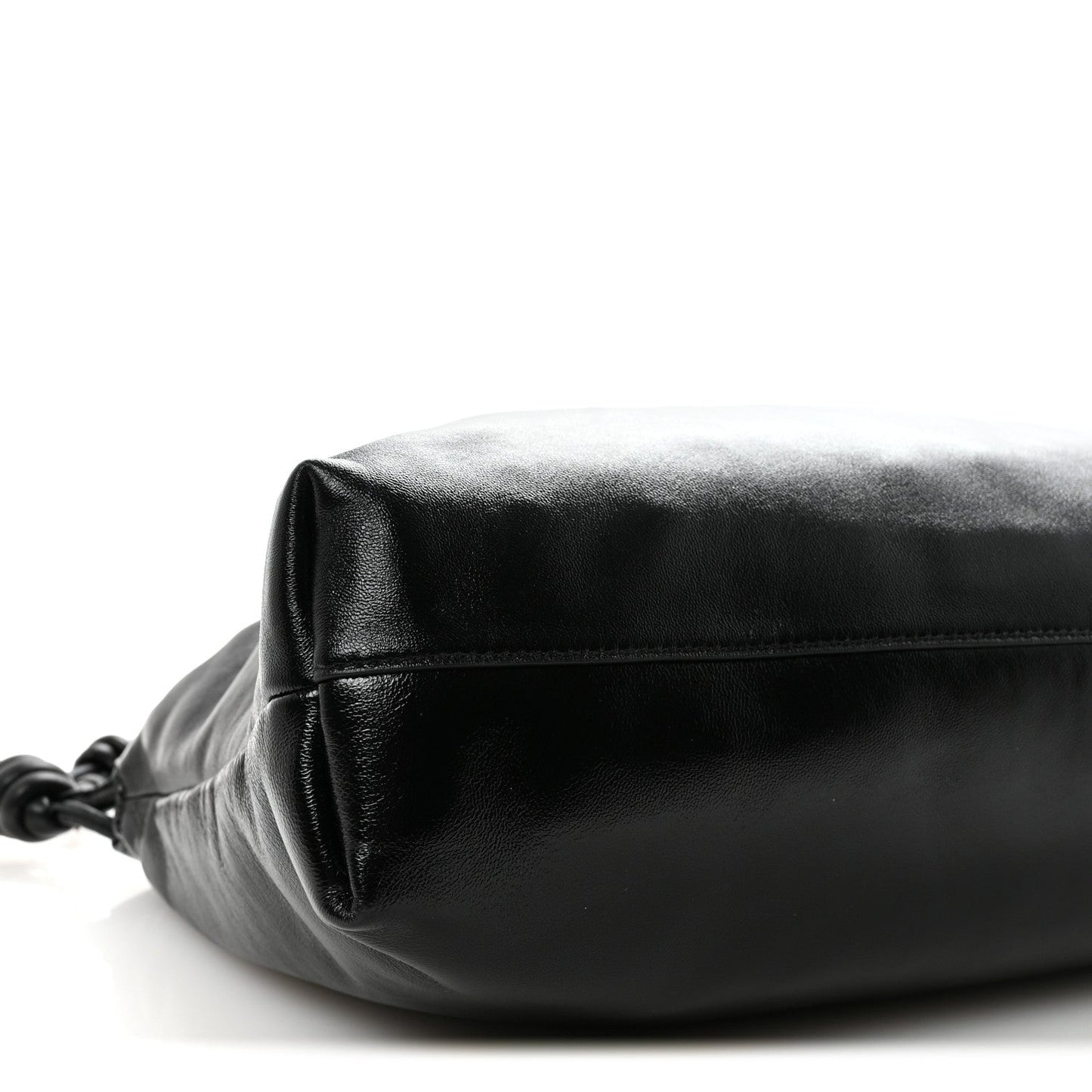 Patent Lambskin Donut Chain Large Flamenco Knot Clutch Black