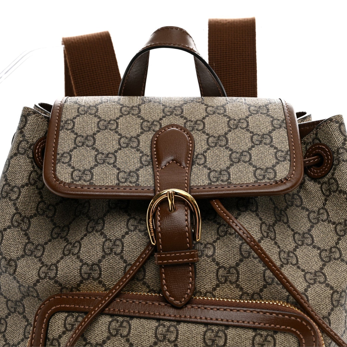 GG Supreme Monogram Azalea Calfskin Retro Interlocking G Buckle Backpack Beige Ebony Brown Sugar