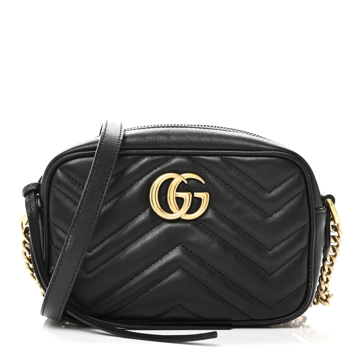 Calfskin Matelasse Mini GG Marmont Chain Shoulder Bag Black