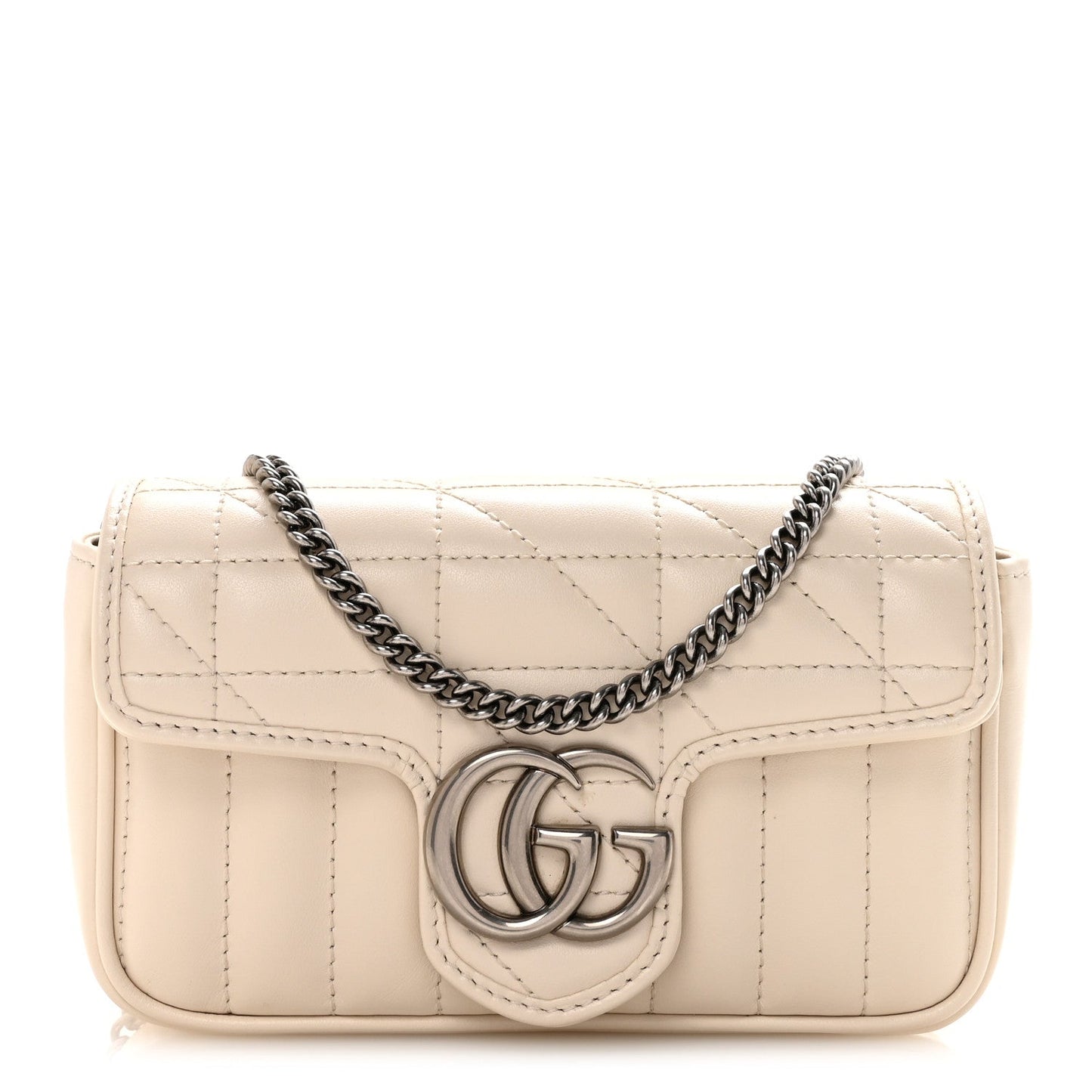 Calfskin Matelasse Aria Super Mini GG Marmont Shoulder Bag Mystic White