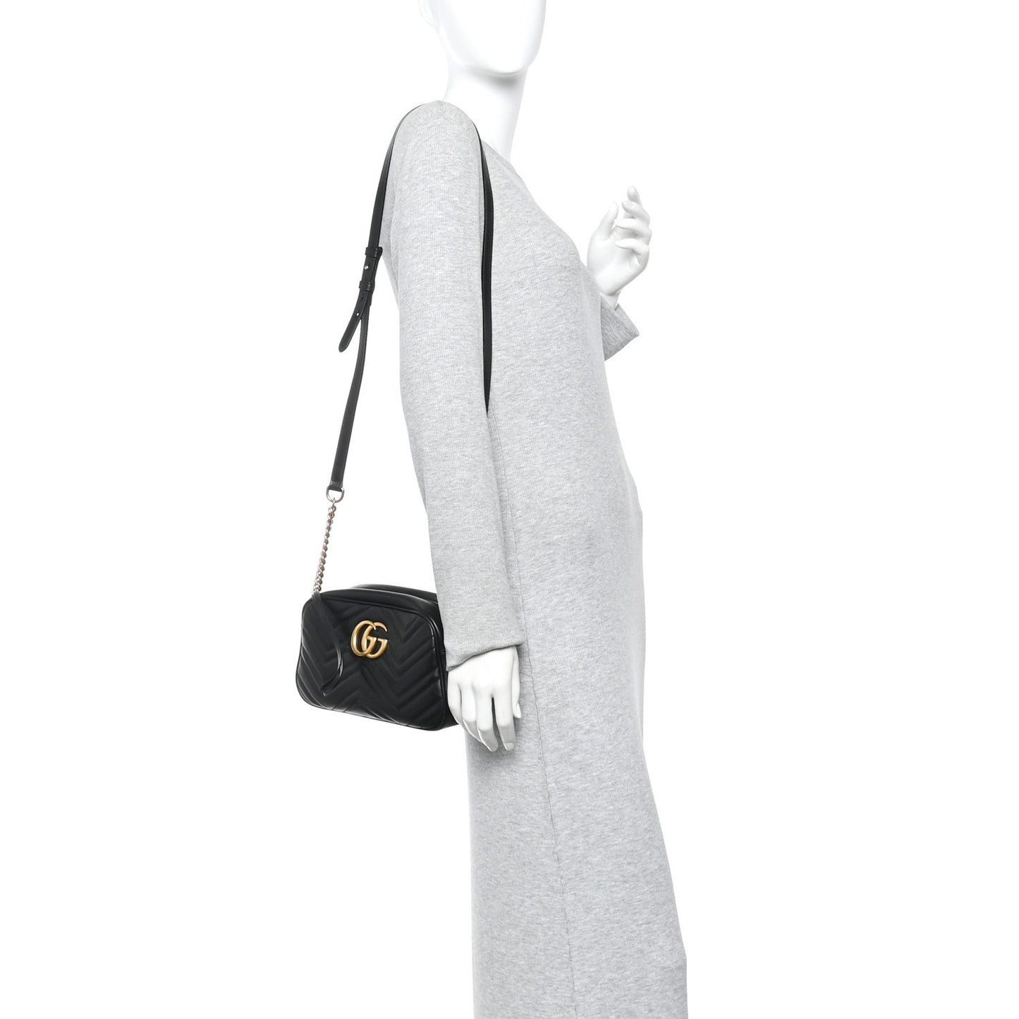 Calfskin Matelasse Small GG Marmont Chain Shoulder Bag Black