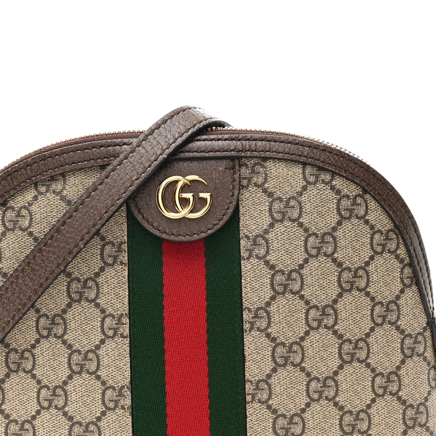 GG Supreme Monogram Textured Dollar Calfskin Web Small Ophidia Dome Shoulder Bag Beige Ebony New Acero