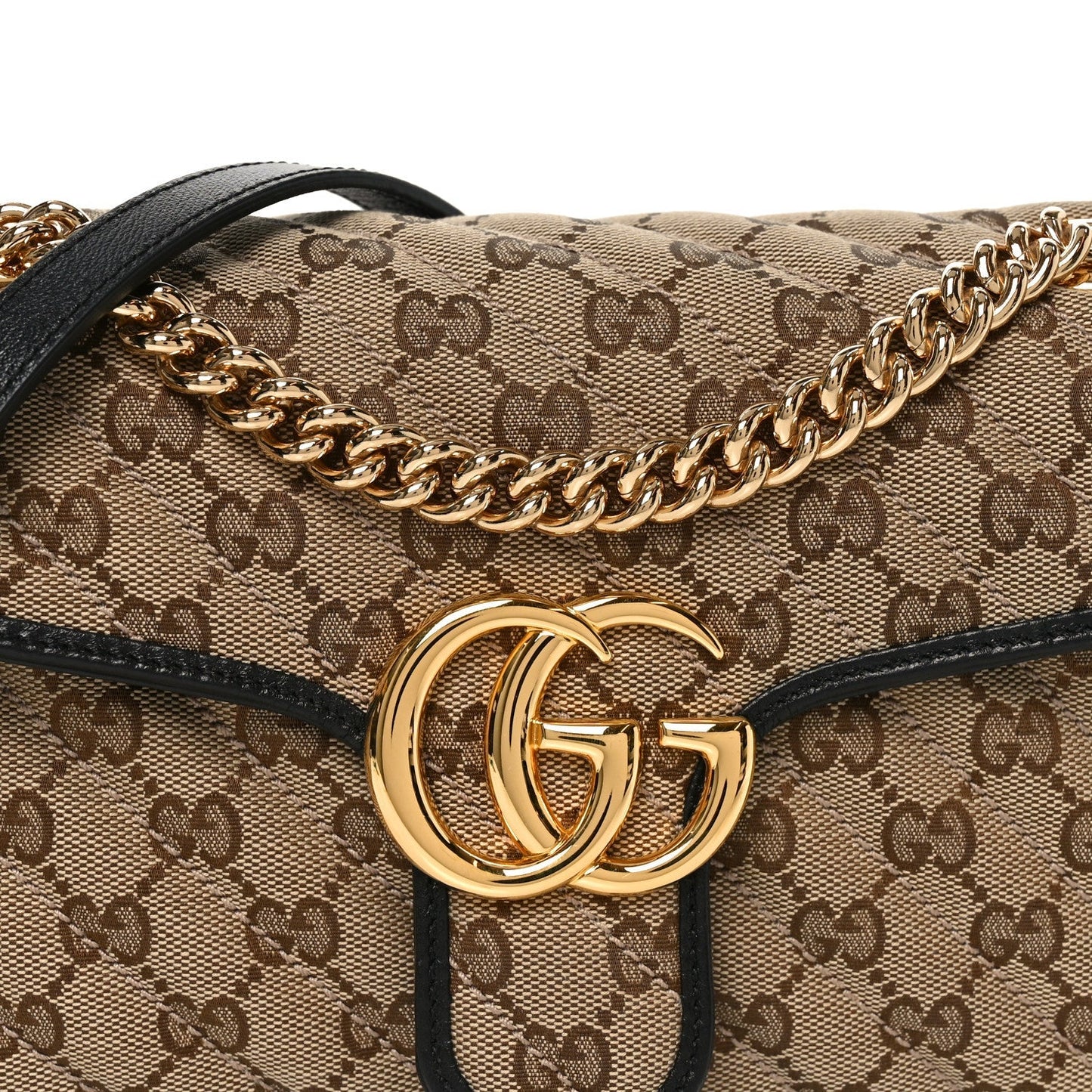 Monogram Matelasse Diagonal Small GG Marmont Shoulder Bag Beige Black