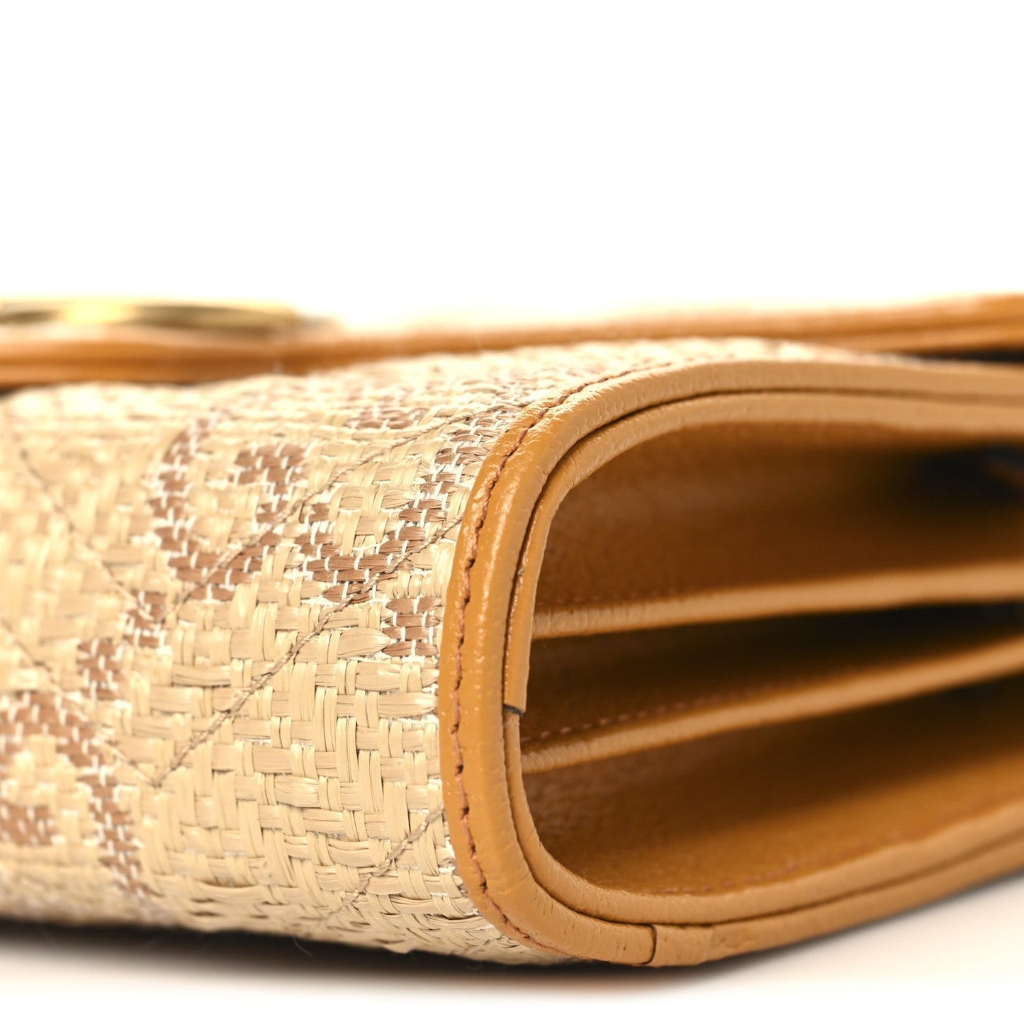 Raffia GG Monogram Matelasse GG Marmont Chain Wallet Natural Beige Off White Sun Oil