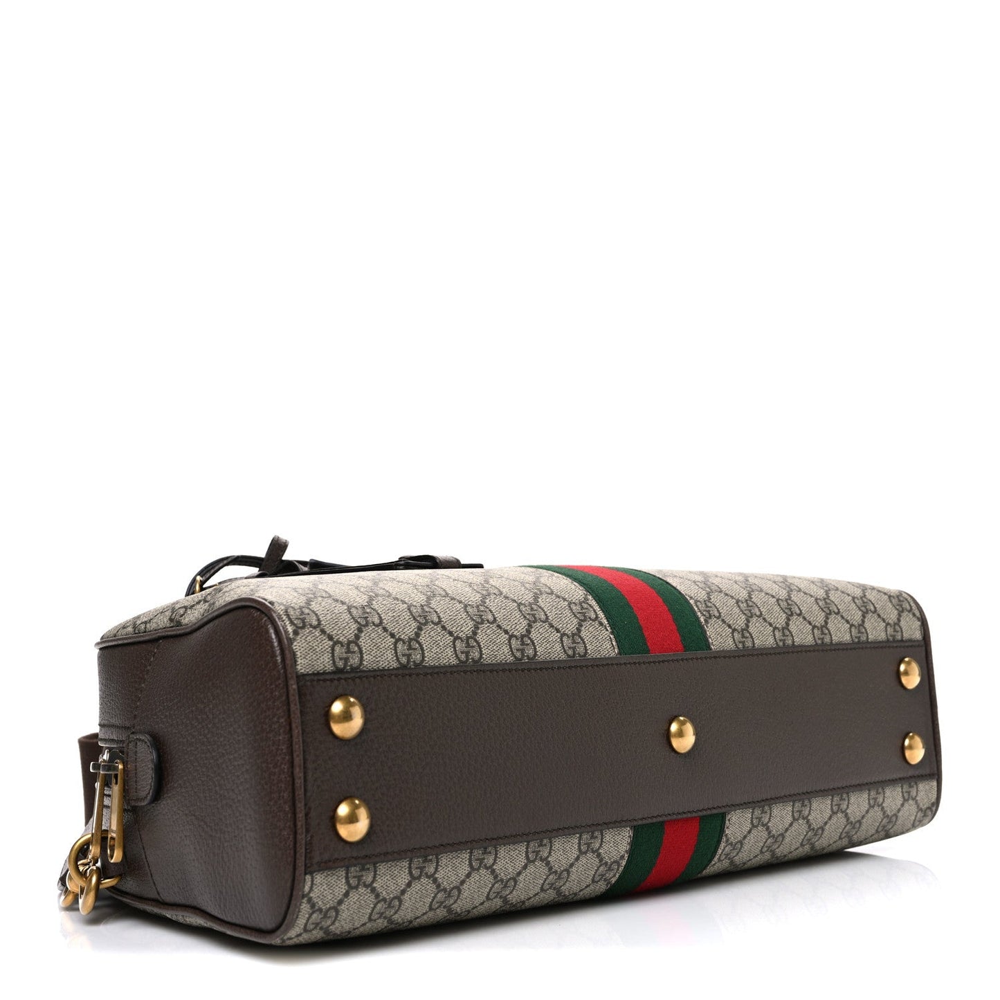 GG Supreme Monogram Textured Dollar Calfskin Web Medium Savoy Bowling Bag Beige Ebony New Acero