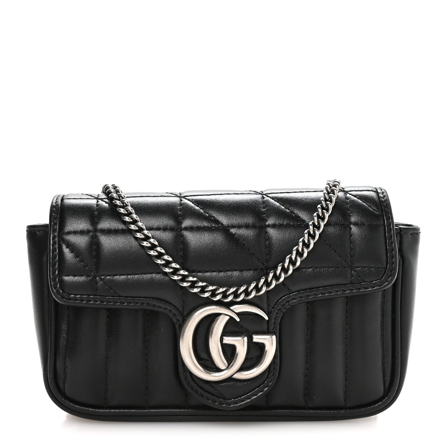 Calfskin Matelasse Aria Super Mini GG Marmont Shoulder Bag Black