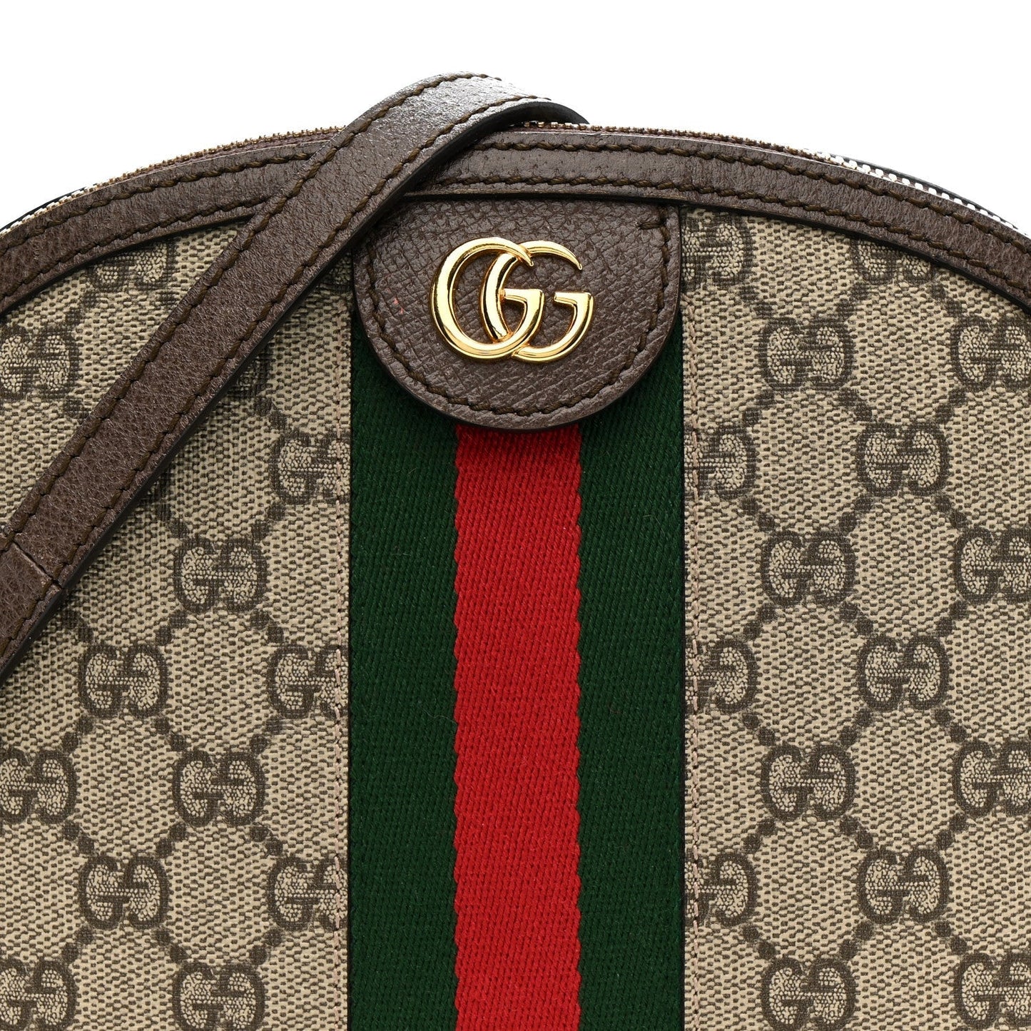 GG Supreme Monogram Textured Dollar Calfskin Web Small Ophidia Dome Shoulder Bag Beige Ebony New Acero