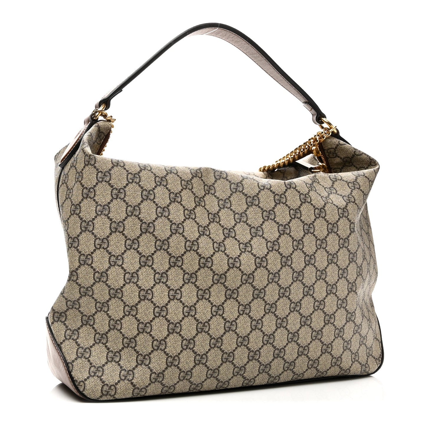 GG Supreme Monogram Large Linea A Hobo Light Brown