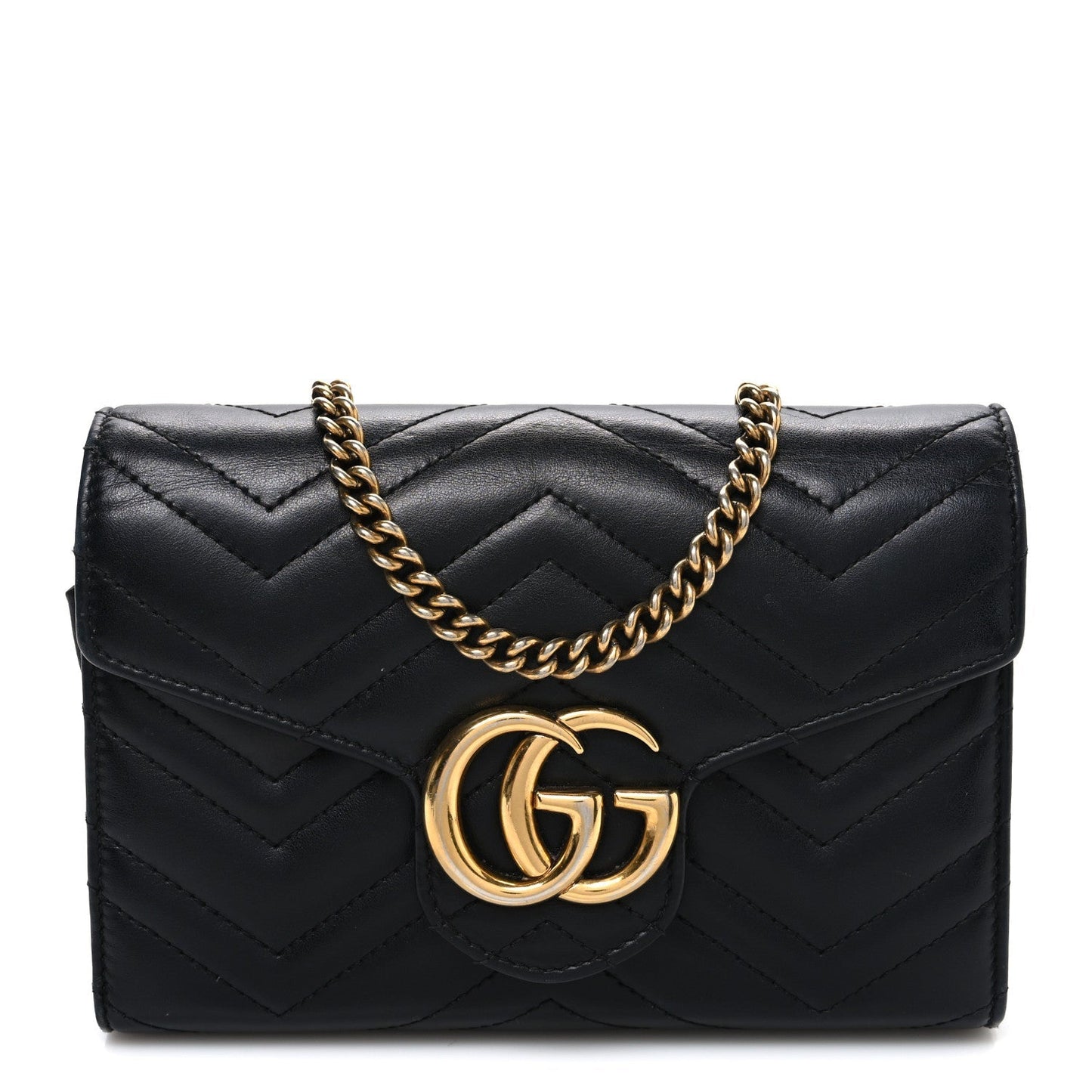 Calfskin Matelasse GG Marmont Chain Wallet Black