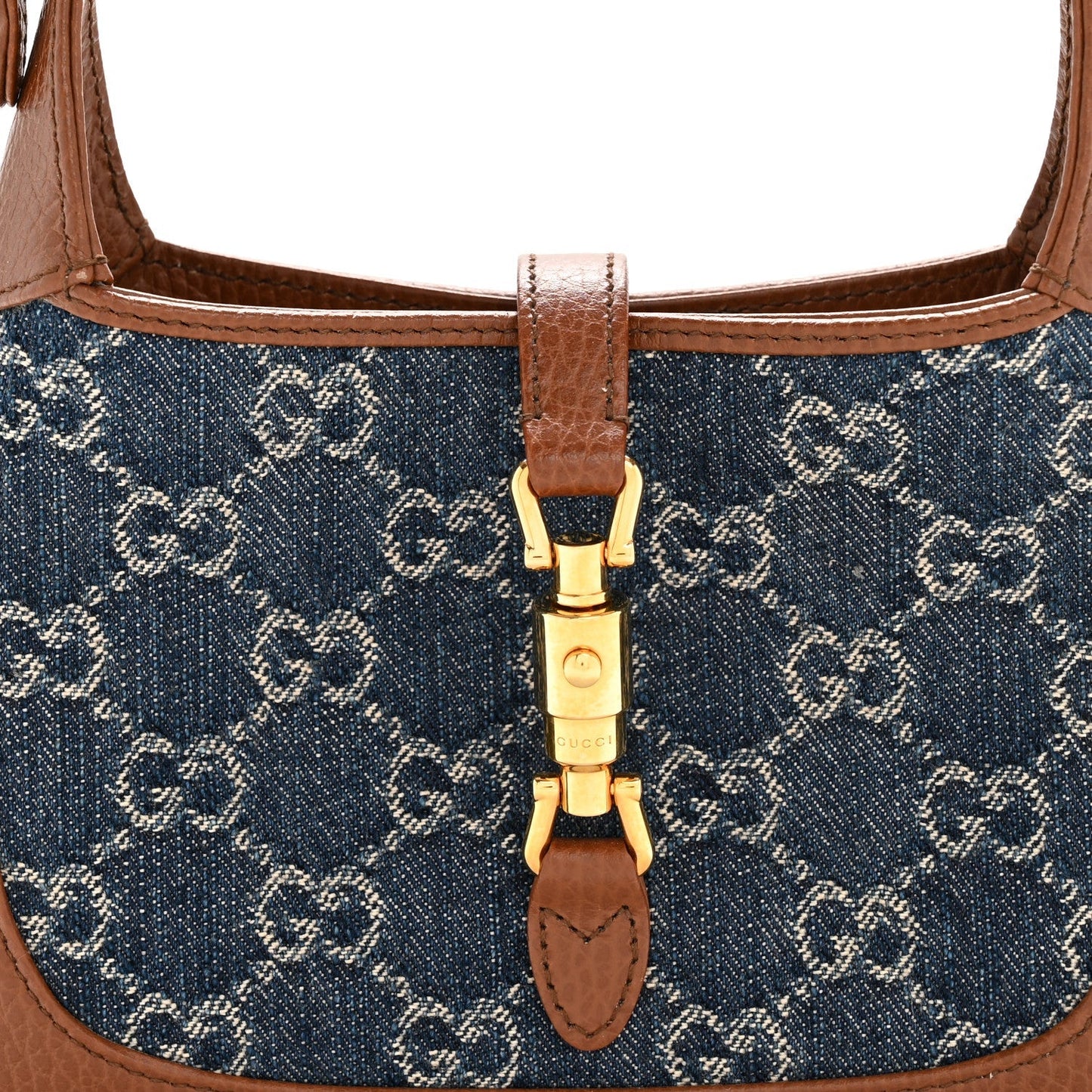 New Denim GG Monogram Calfskin Mini Jackie 1961 Hobo Blue Tea Cuir