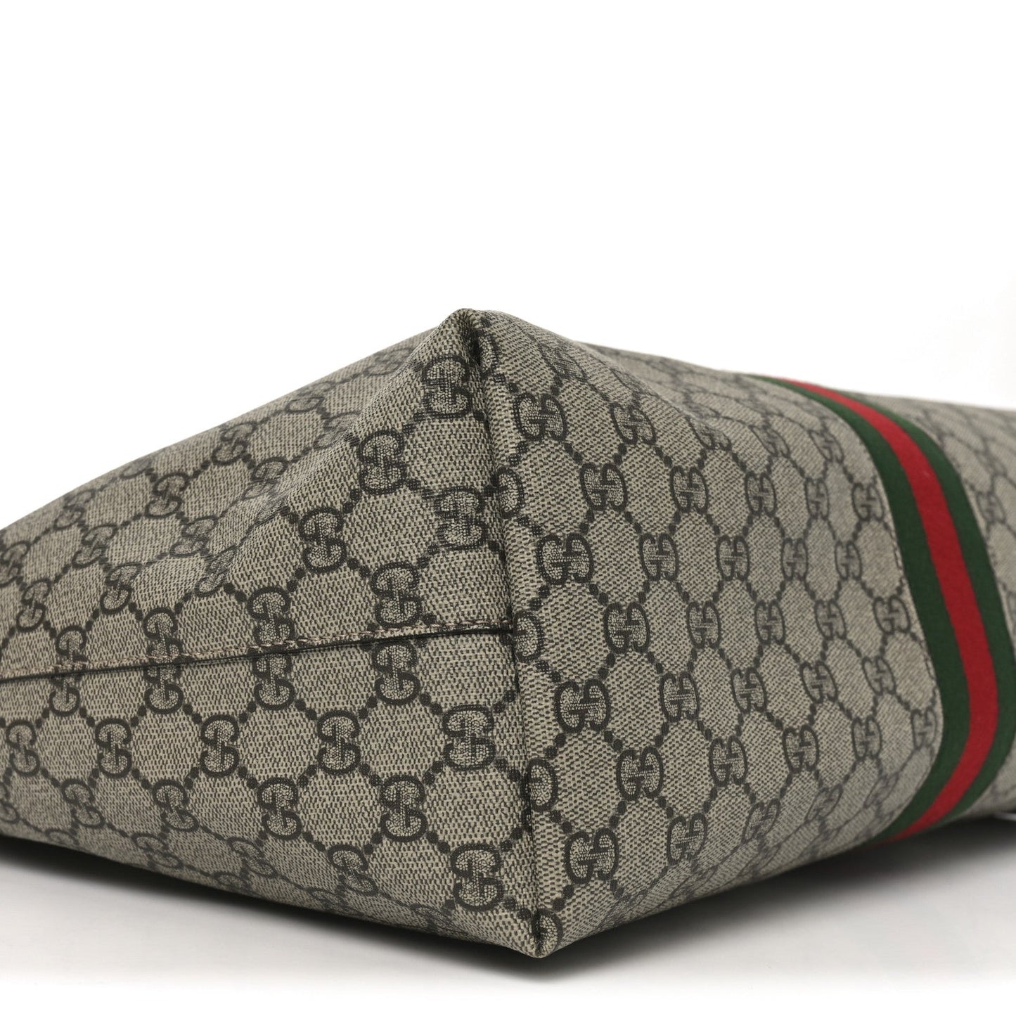 GG Supreme Monogram Textured Calfskin Web Medium Ophidia Shopping Tote Beige Ebony New Acero