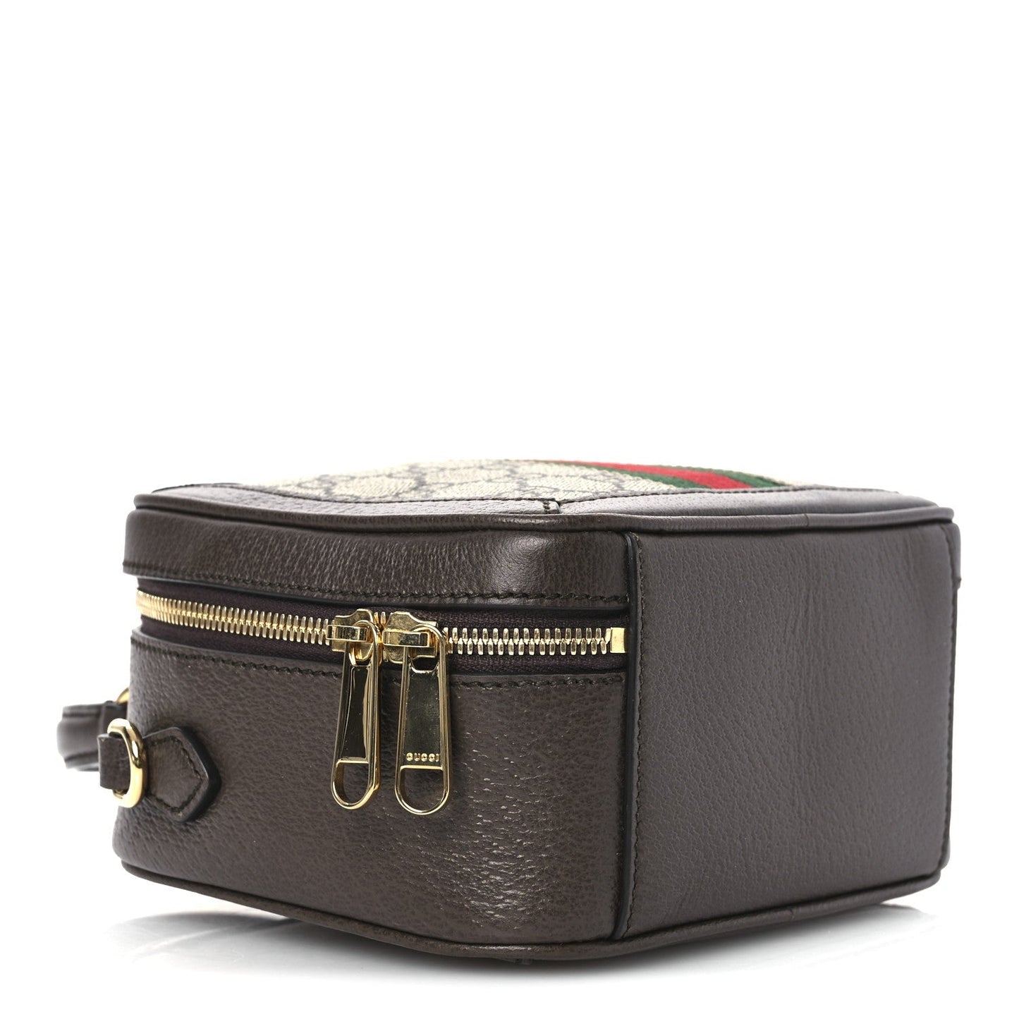 GG Supreme Monogram Textured Dollar Calfskin Mini Ophidia Top Handle Square Shoulder Bag Beige Ebony New Acero