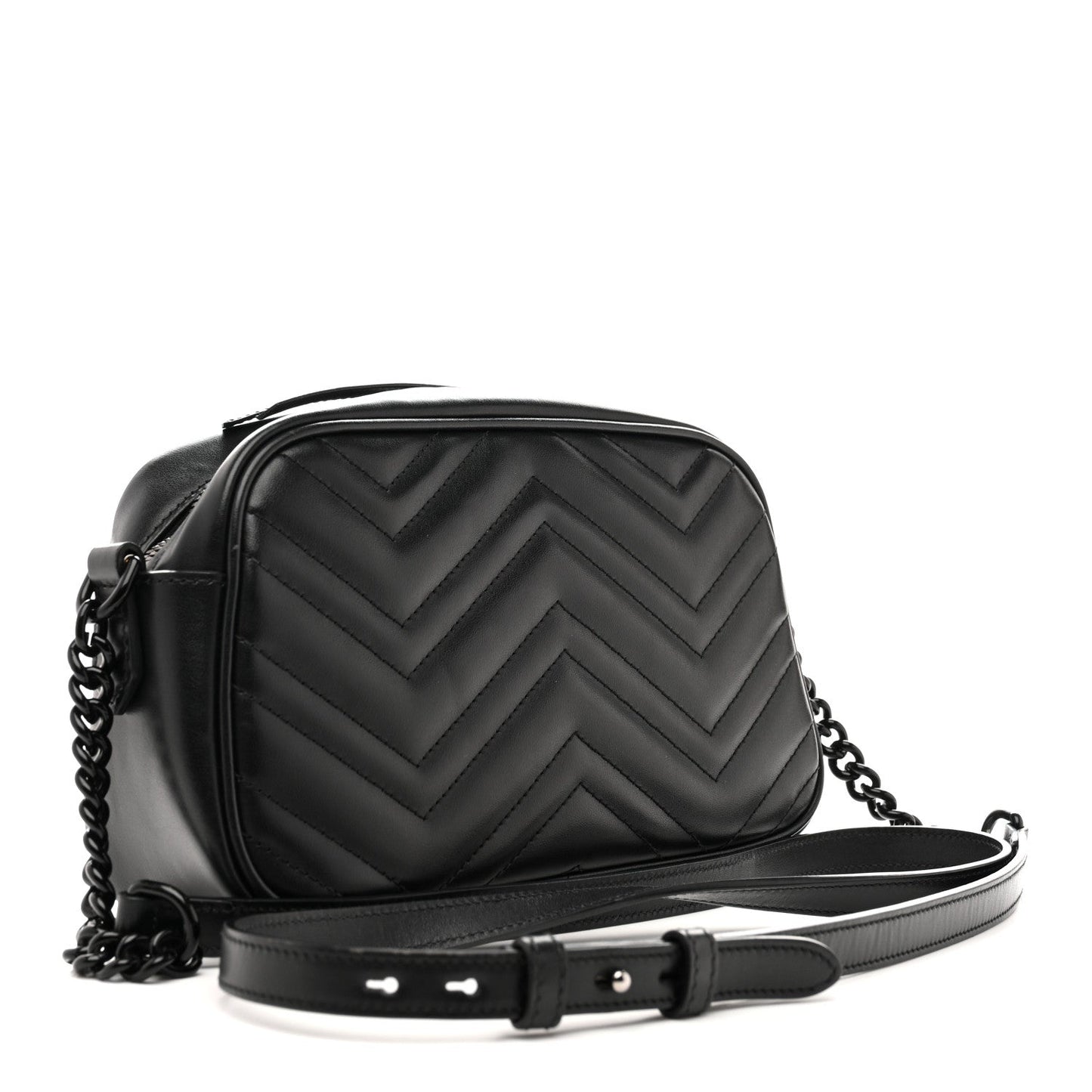 Calfskin Matelasse Monochrome Small GG Marmont Chain Shoulder Bag Black