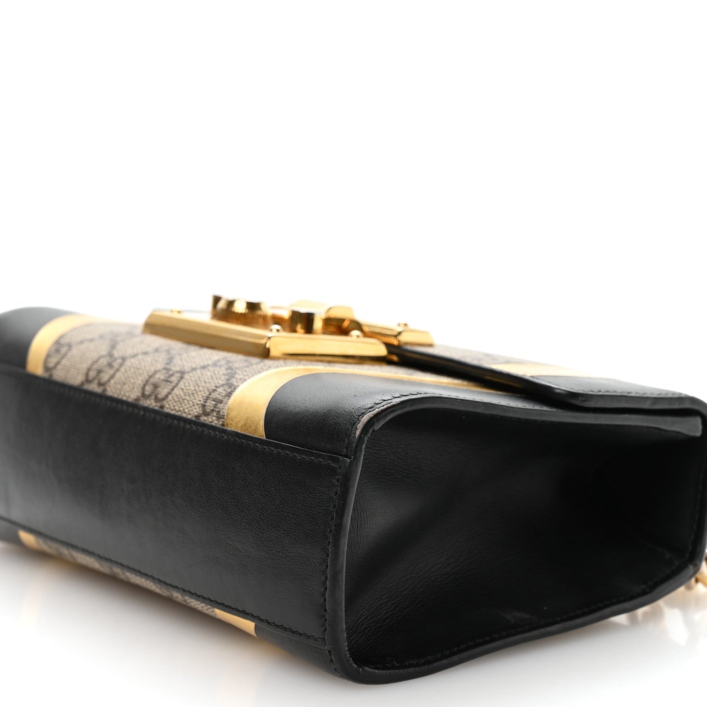 Calfskin GG Supreme Monogram Small Padlock Shoulder Bag Black Gold