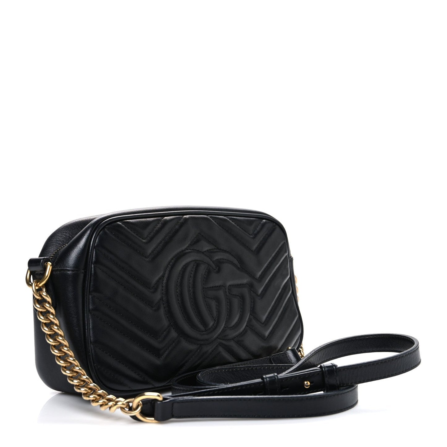 Calfskin Matelasse Small GG Marmont Chain Shoulder Bag Black