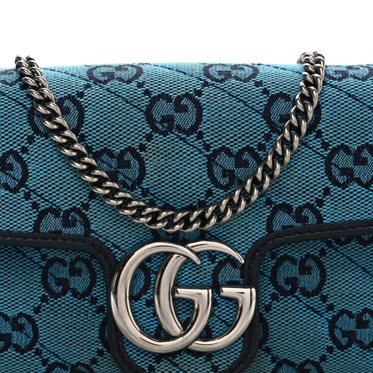 Monogram Multicolor Matelasse Diagonal Super Mini GG Marmont Shoulder Bag Light Blue