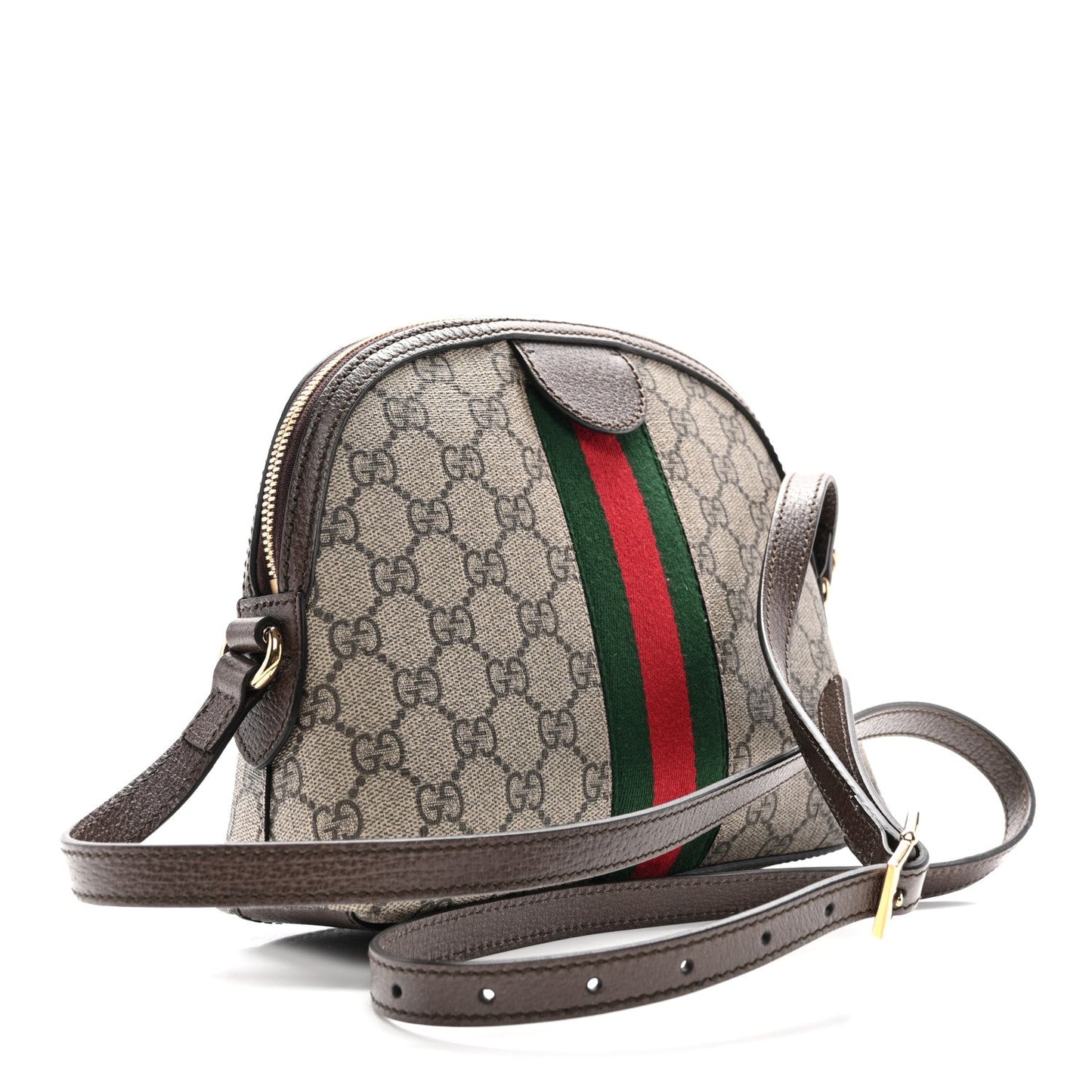 GG Supreme Monogram Textured Dollar Calfskin Web Small Ophidia Dome Shoulder Bag Beige Ebony New Acero