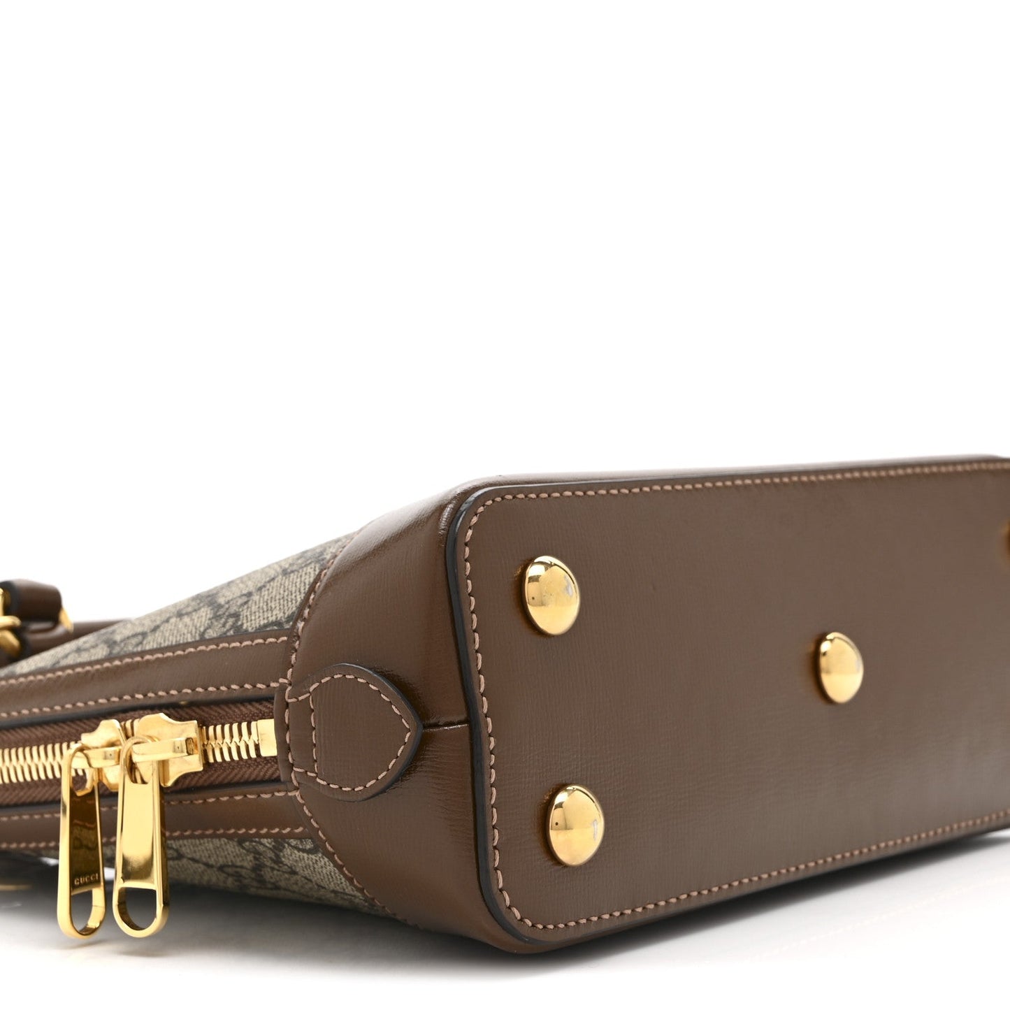GG Supreme Monogram Azalea Calfskin Small Horsebit 1955 Top Handle Bag Beige Ebony Brown Sugar