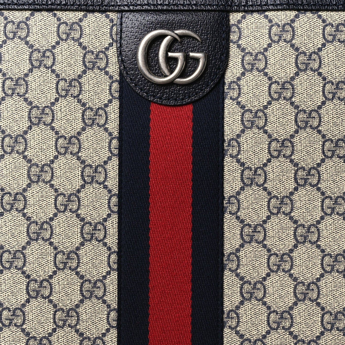 GG Supreme Monogram Textured Dollar Calfskin Web Large Savoy Trolley Suitcase Beige Blue