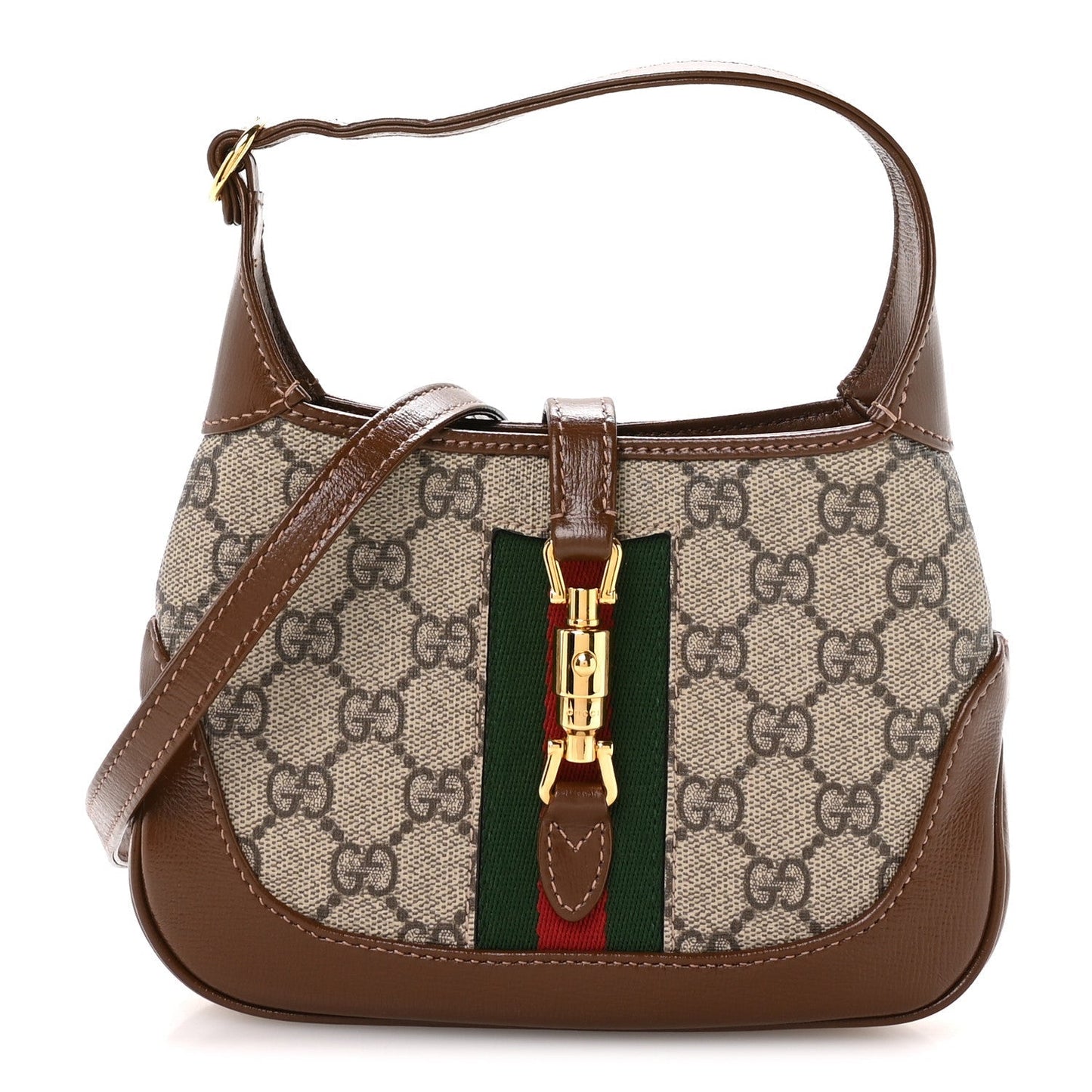 GG Supreme Monogram Azalea Calfskin Web Mini Jackie 1961 Hobo Beige Ebony Brown Sugar