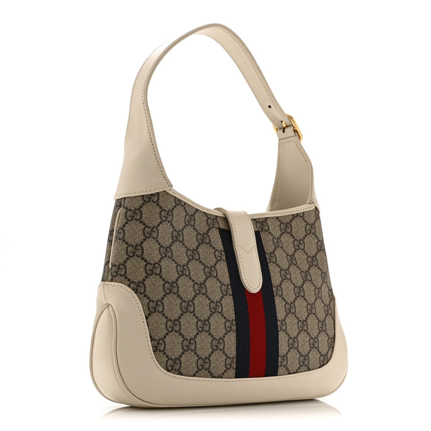 GG Supreme Monogram Azalea Calfskin Web Small Jackie 1961 Hobo Beige Ebony Mystic White