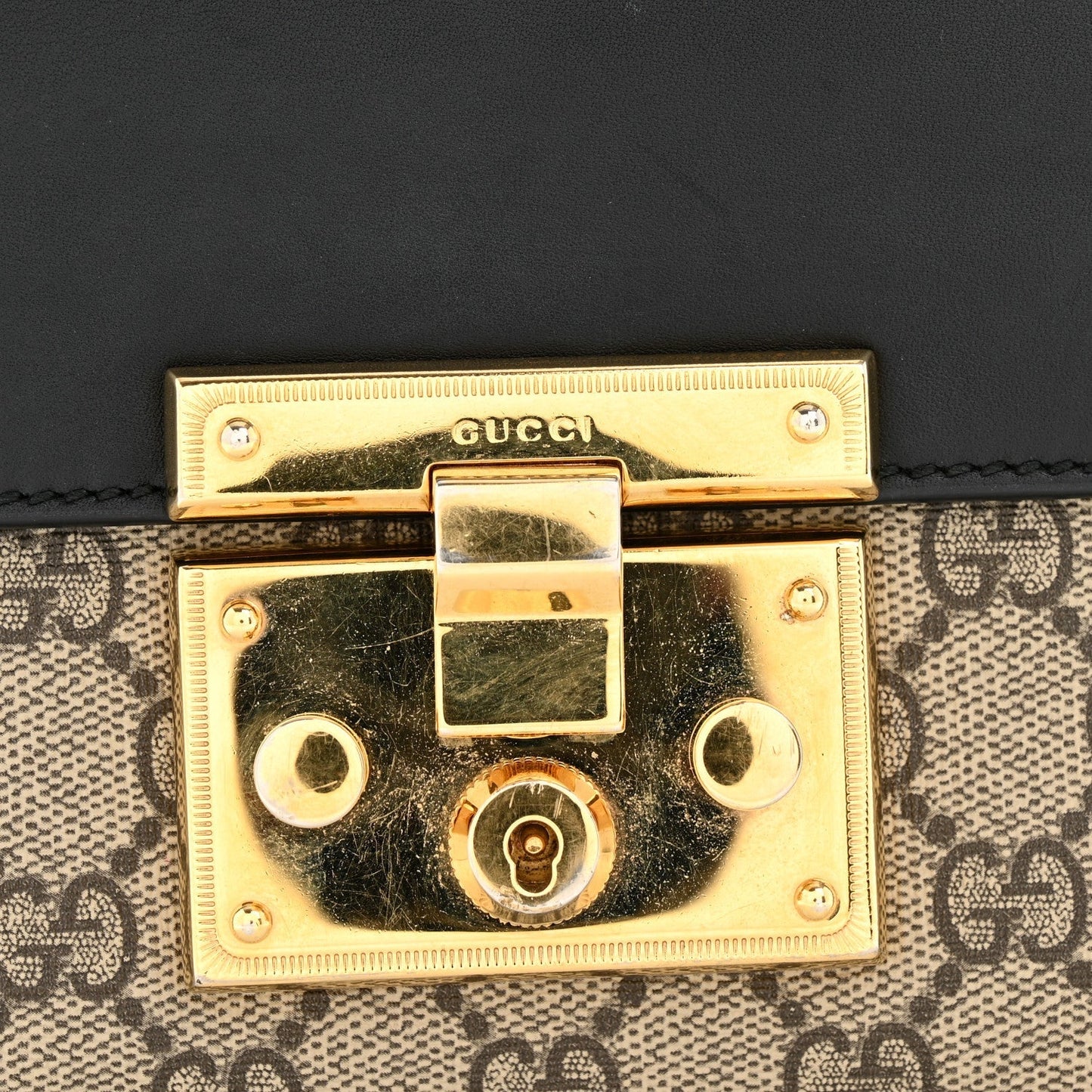 GG Supreme Monogram Calfskin Small Padlock Shoulder Bag Beige Black Cuir
