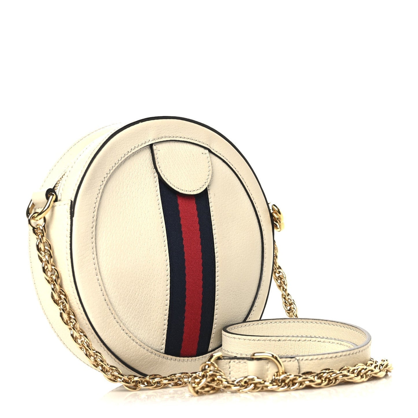 Textured Calfskin Web Mini Ophidia Round Shoulder Bag Mystic White