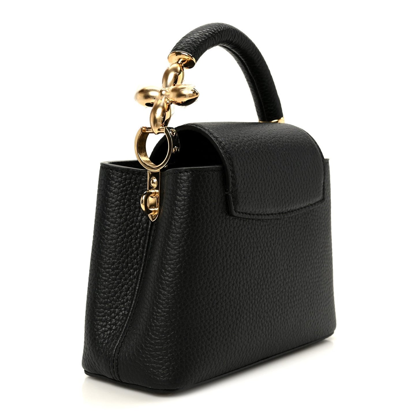 Taurillon Embellished Flower Handle Capucines Mini Black