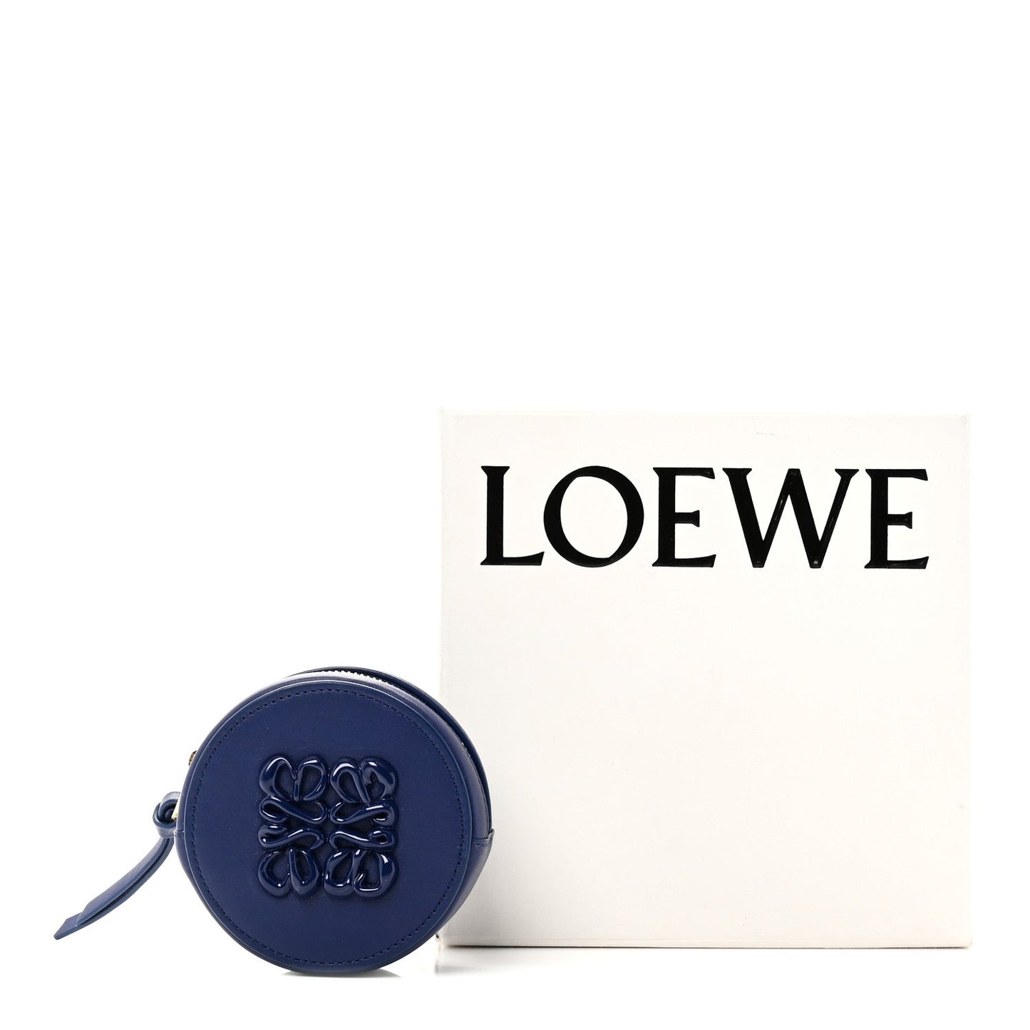Calfskin Inflated Anagram Cookie Zip Coin Case Blue