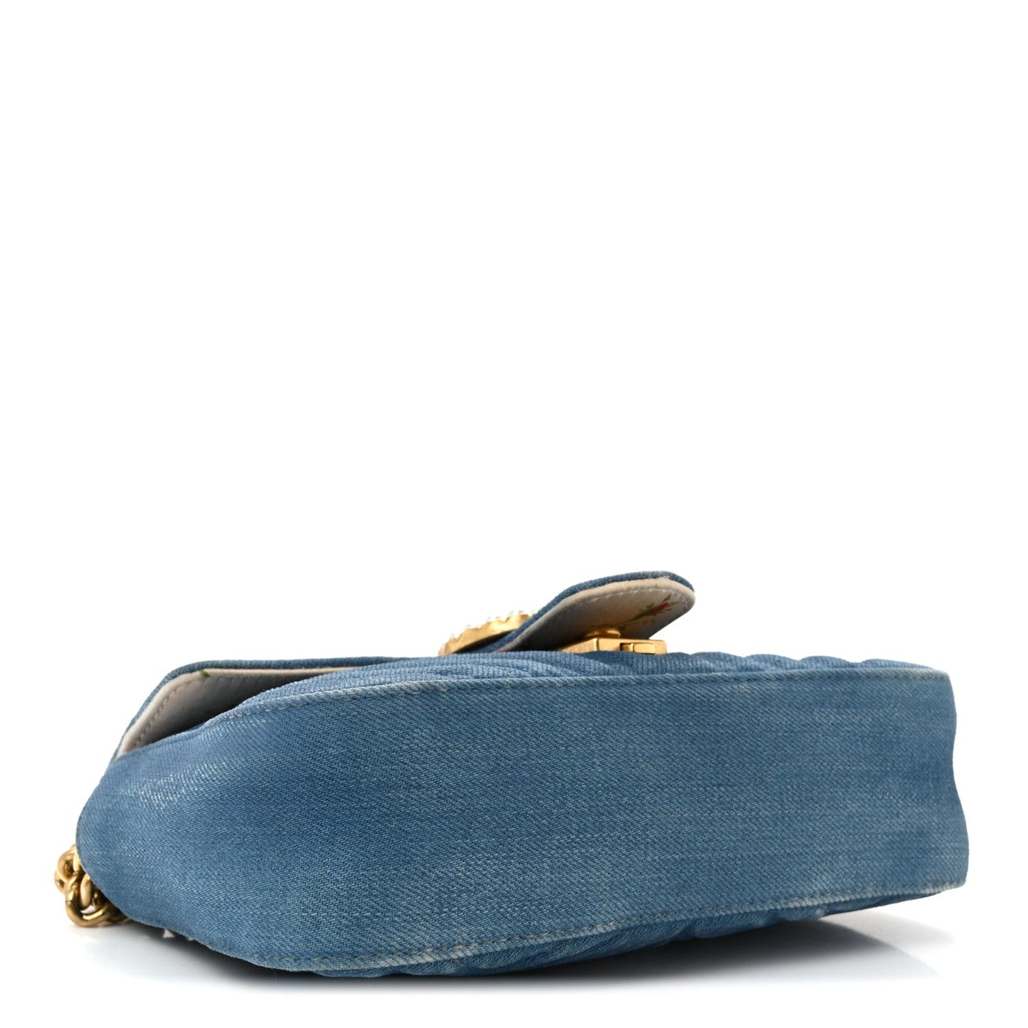 Denim Matelasse Mini Pearly GG Marmont Shoulder Bag Blue