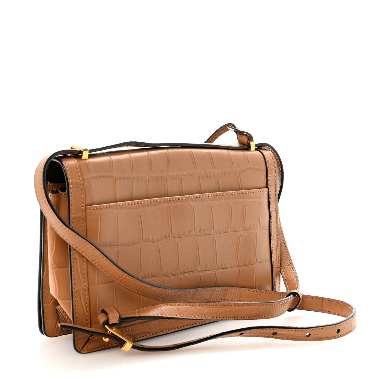 Crocodile Embossed Medium Barcelona Shoulder Bag Warm Desert