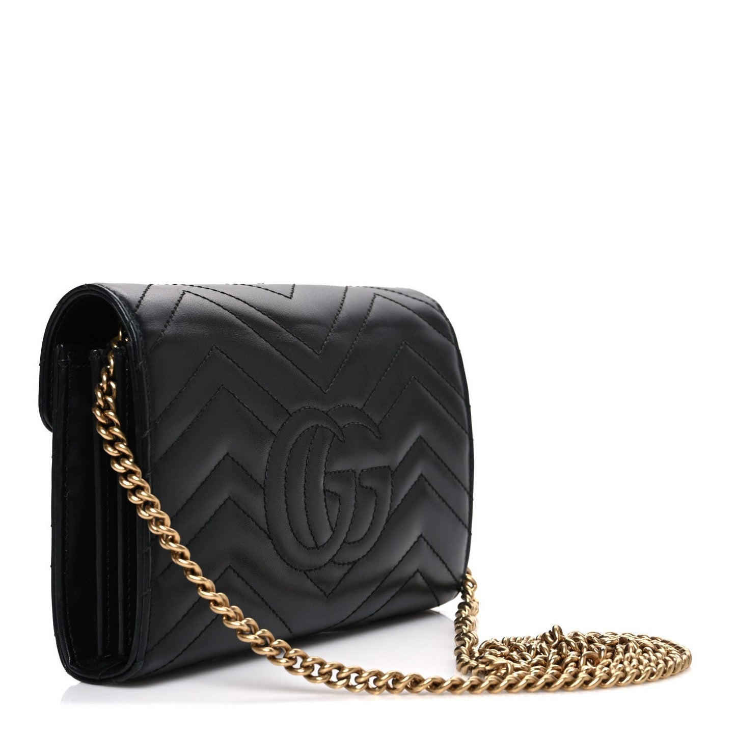 Calfskin Matelasse GG Marmont Chain Wallet Black