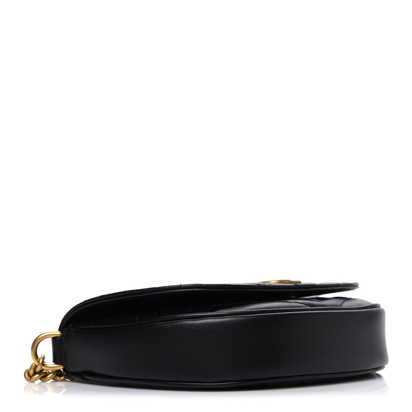 Calfskin Matelasse Mini GG Marmont Chain Half Moon Crossbody Bag Black