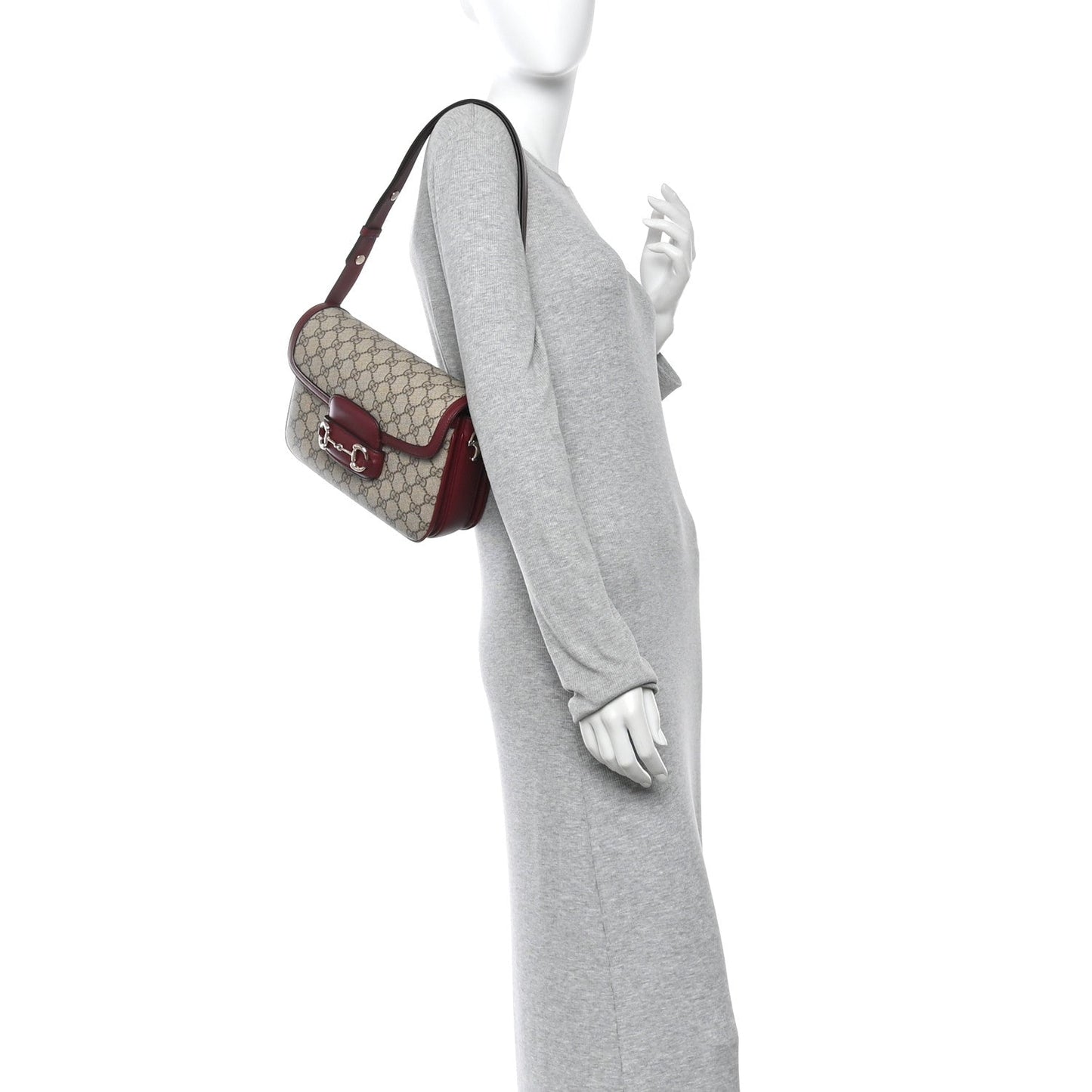 GG Supreme Monogram Horsebit 1955 Soft Small Shoulder Bag Beige Ebony Rosso Ancora