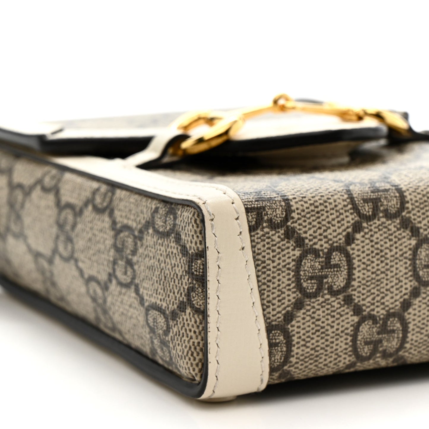 GG Supreme Monogram Azalea Calfskin Mini Horsebit 1955 Crossbody Bag Beige Ebony Mystic White