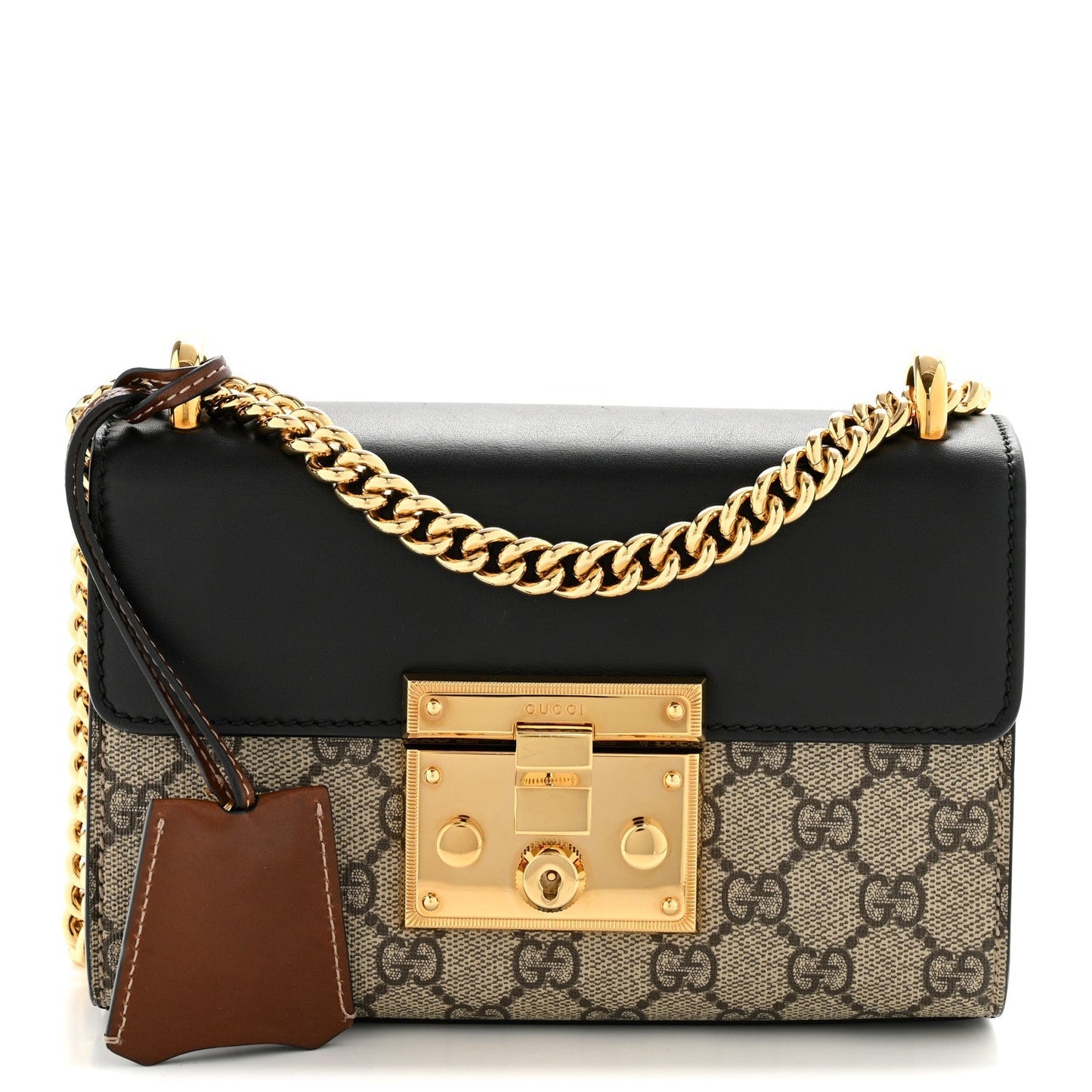 GG Supreme Monogram Calfskin Small Padlock Shoulder Bag Beige Black Cuir
