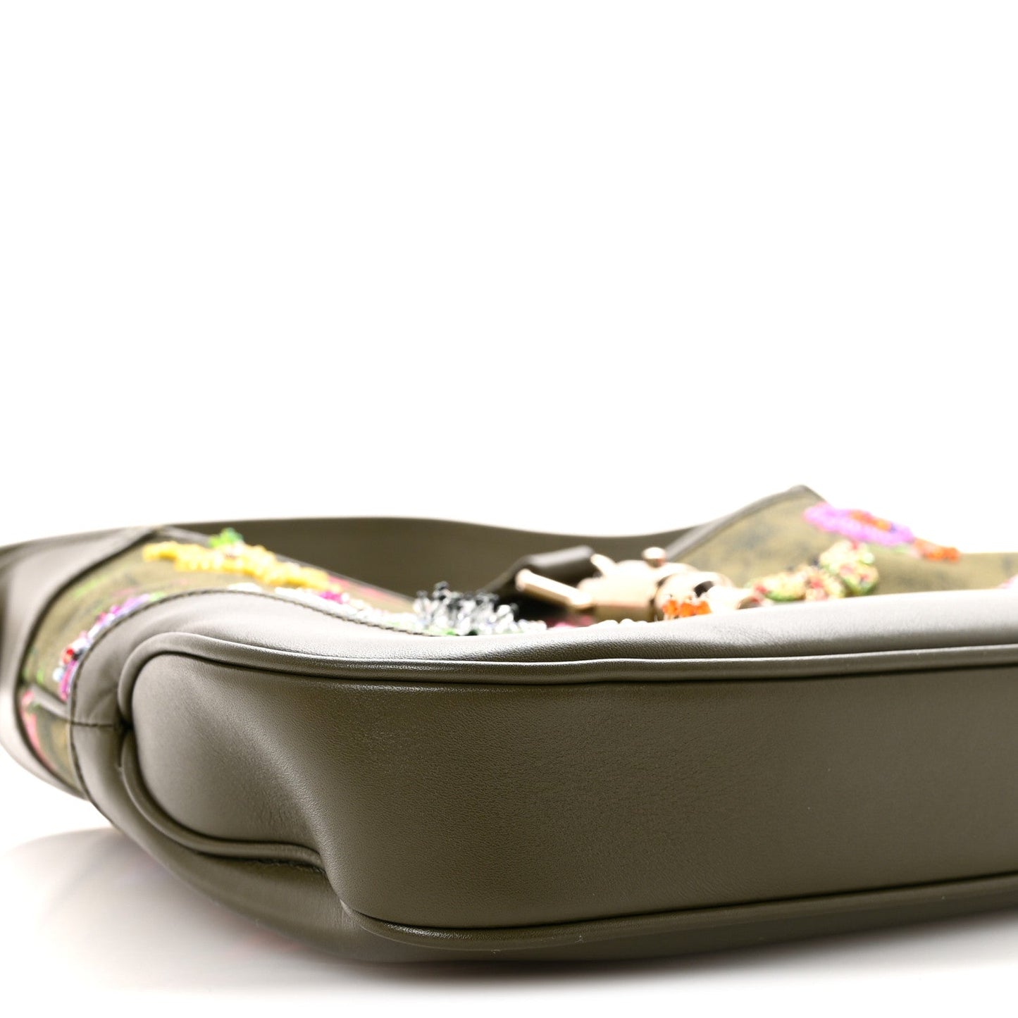 Calfskin Canvas Beaded Floral Medium Jackie 1961 Multicolor