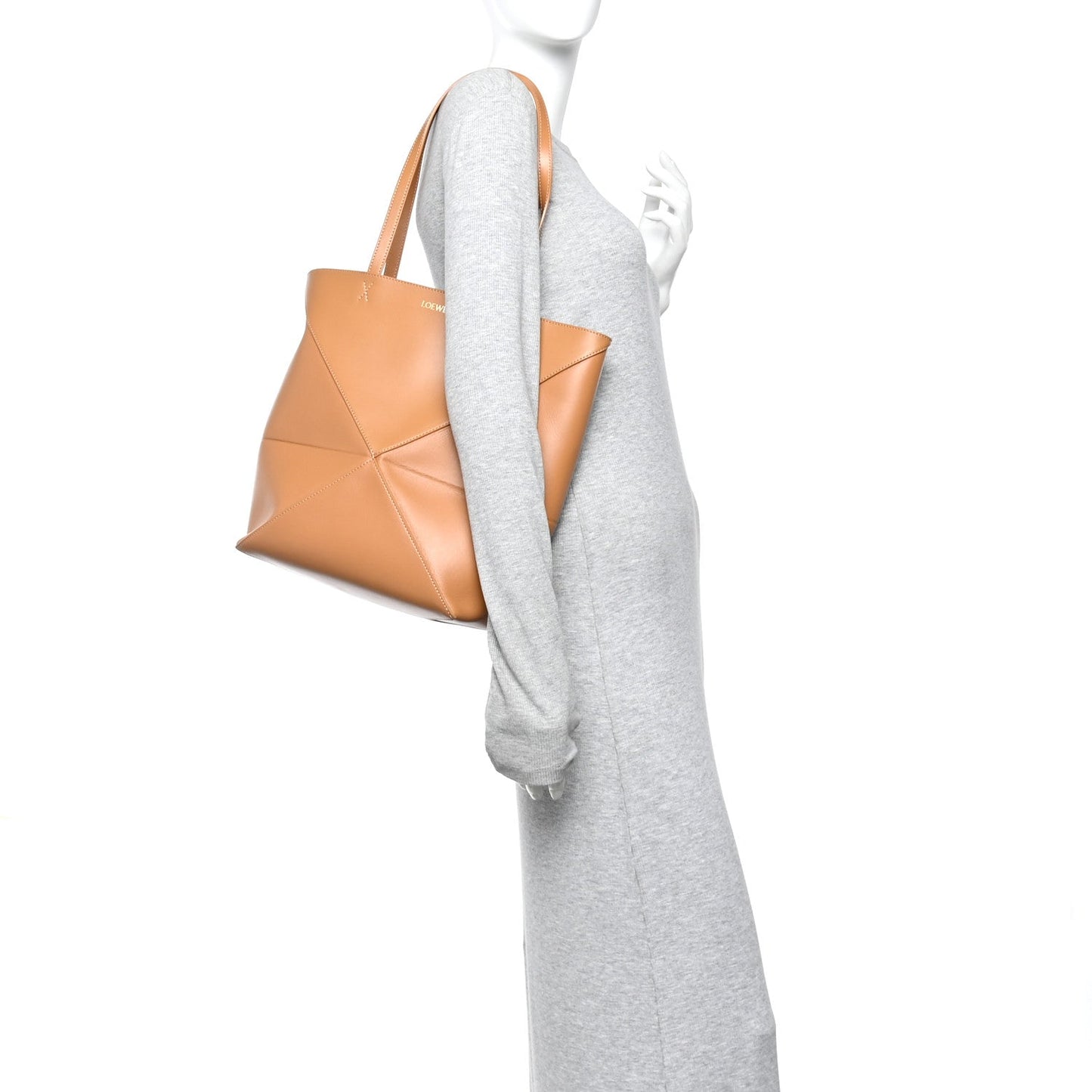 Shiny Calfskin Medium Puzzle Fold Tote Warm Desert