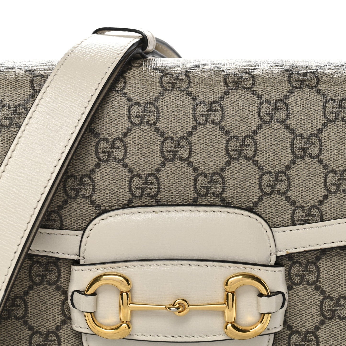 GG Supreme Monogram Horsebit 1955 Shoulder Bag Beige Mystic White