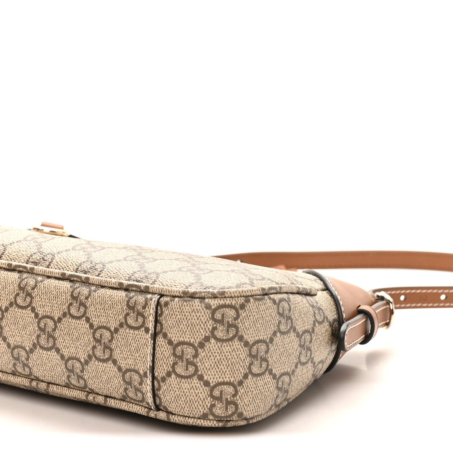 GG Supreme Monogram Textured Calfskin Small Emblem Shoulder Bag Beige Dark Brown