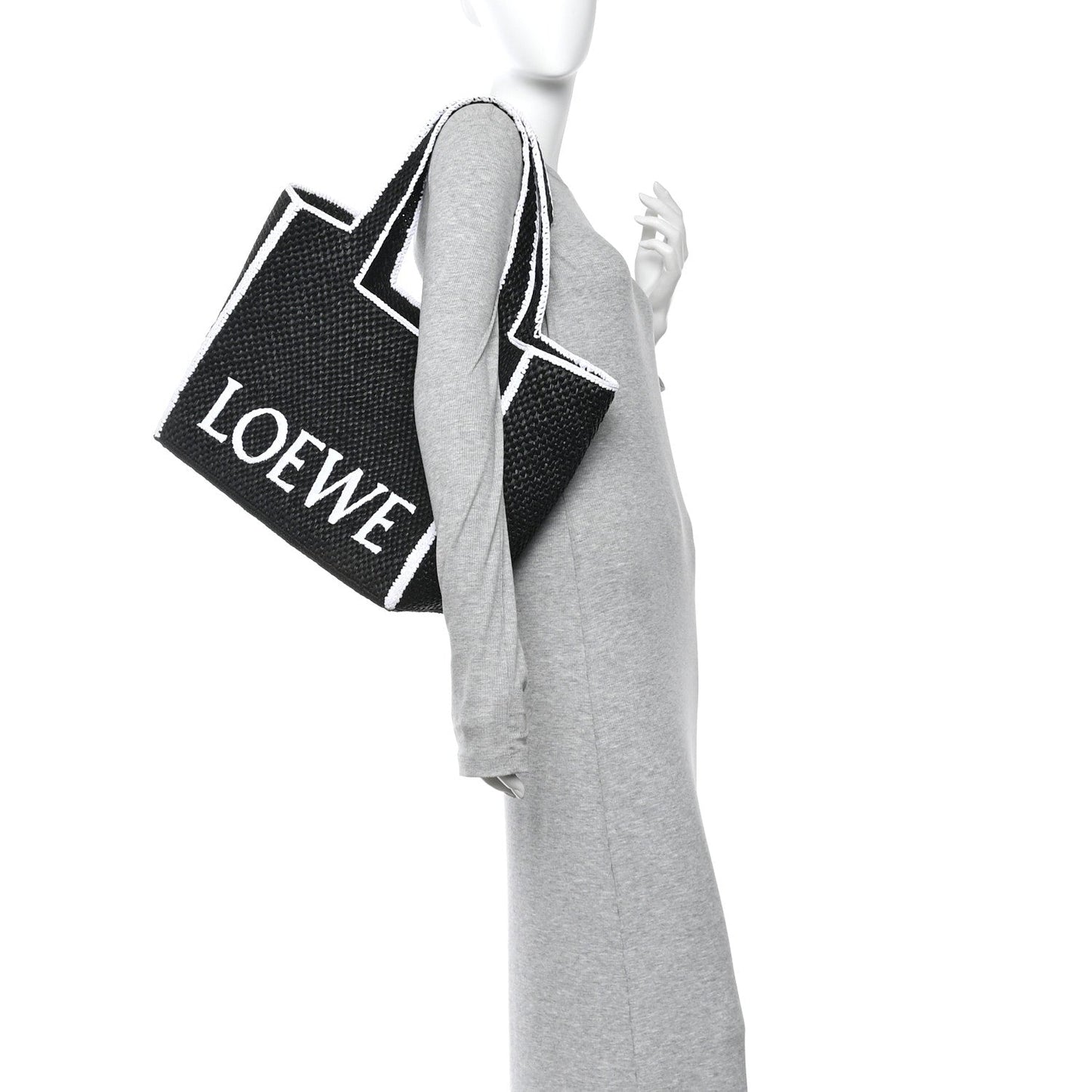 Raffia Large Paula's Ibiza Logo Tote Black White
