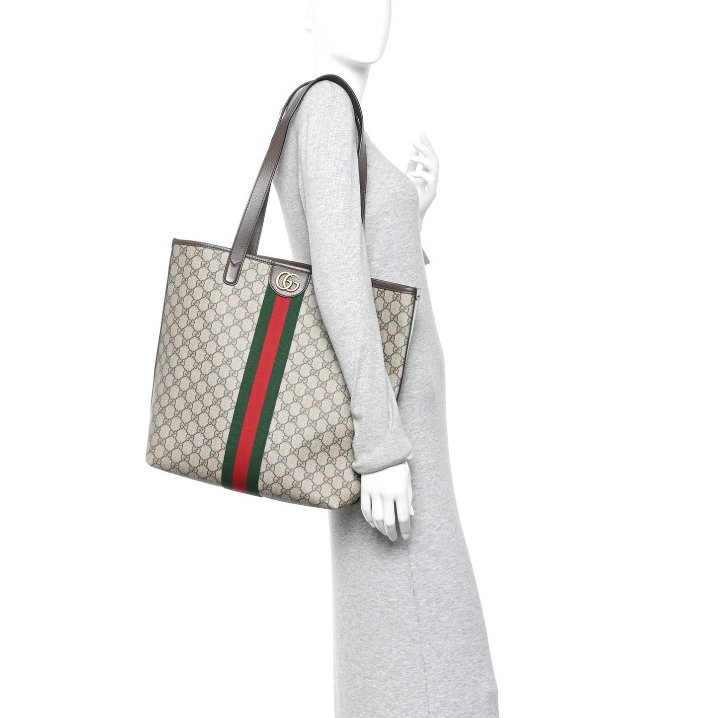 GG Supreme Monogram Medium Ophidia Tote Bag Brown
