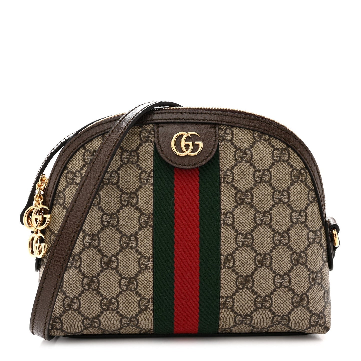 GG Supreme Monogram Textured Dollar Calfskin Web Small Ophidia Dome Shoulder Bag Beige Ebony New Acero
