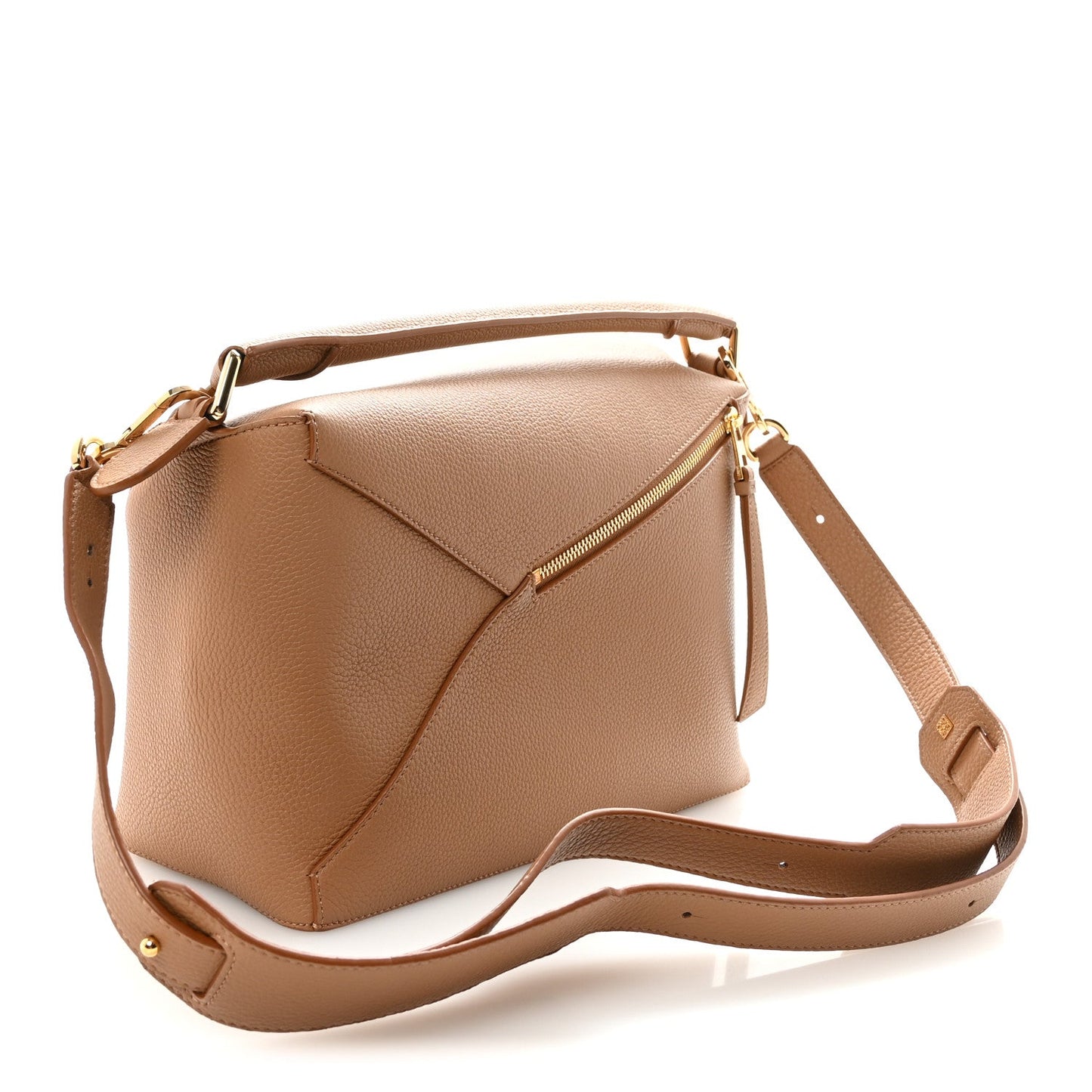 Grained Calfskin Medium Puzzle Edge Bag Toffee