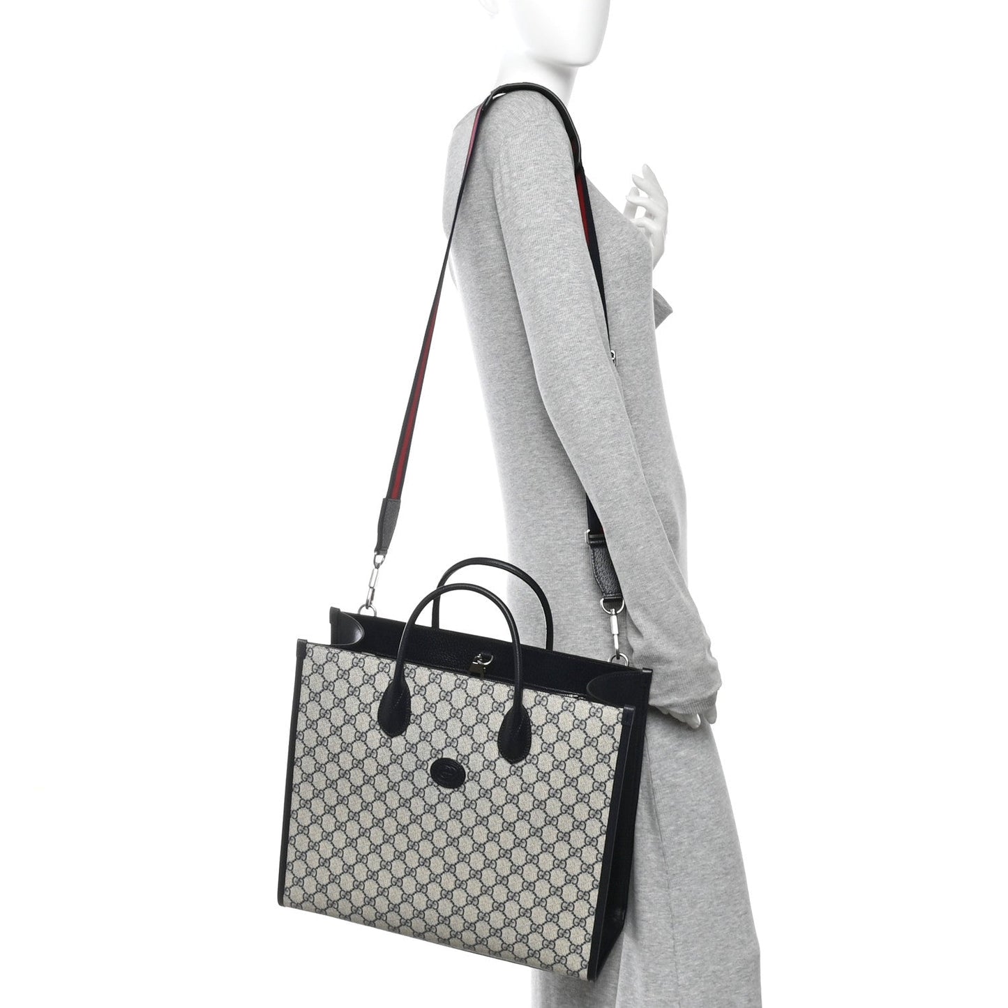 GG Supreme Monogram Azalea Calfskin Medium Retro Interlocking G Tote Bag Beige Blue