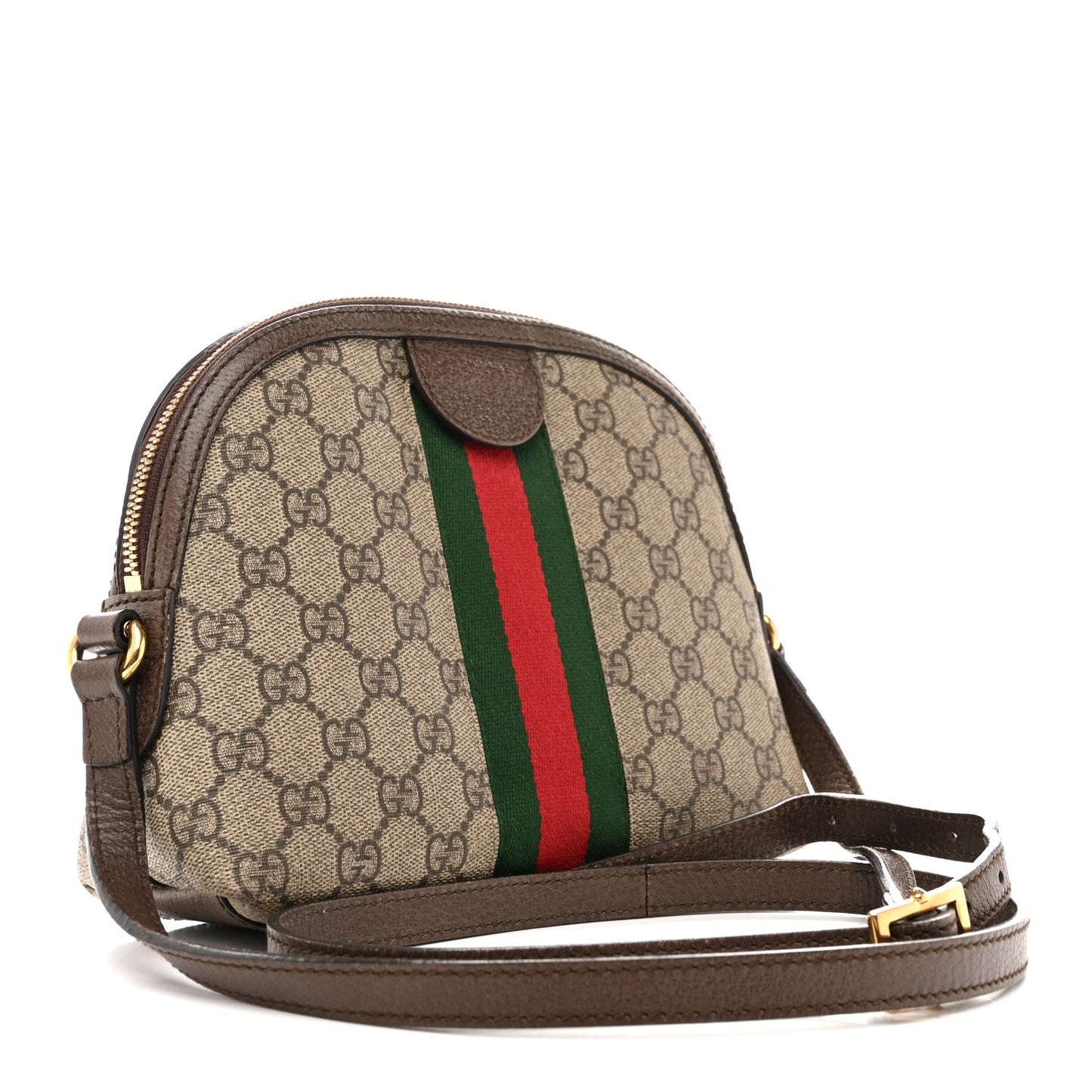 GG Supreme Monogram Textured Dollar Calfskin Web Small Ophidia Dome Shoulder Bag Beige Ebony New Acero