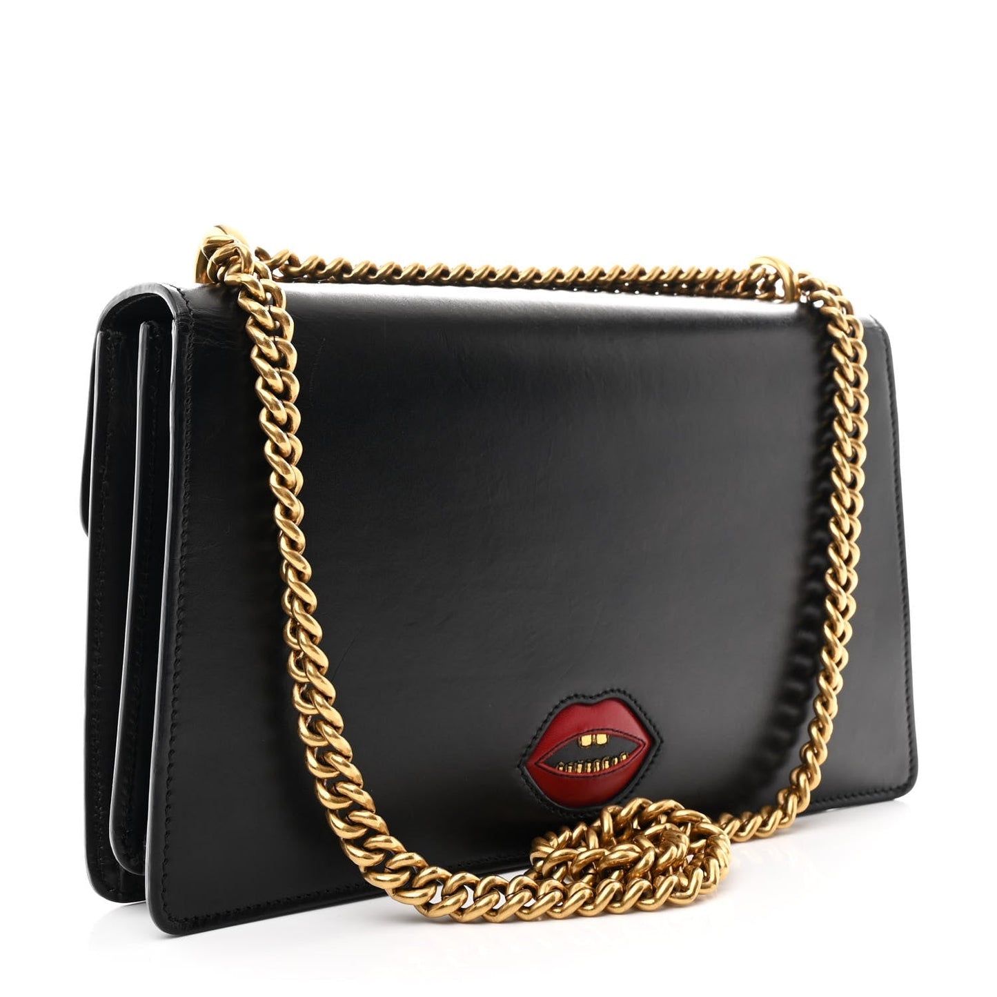 Knight Calfskin Malaga Kid Heart Medium GG Marmont Chain Handle Bag Black Hibiscus Red Multicolor